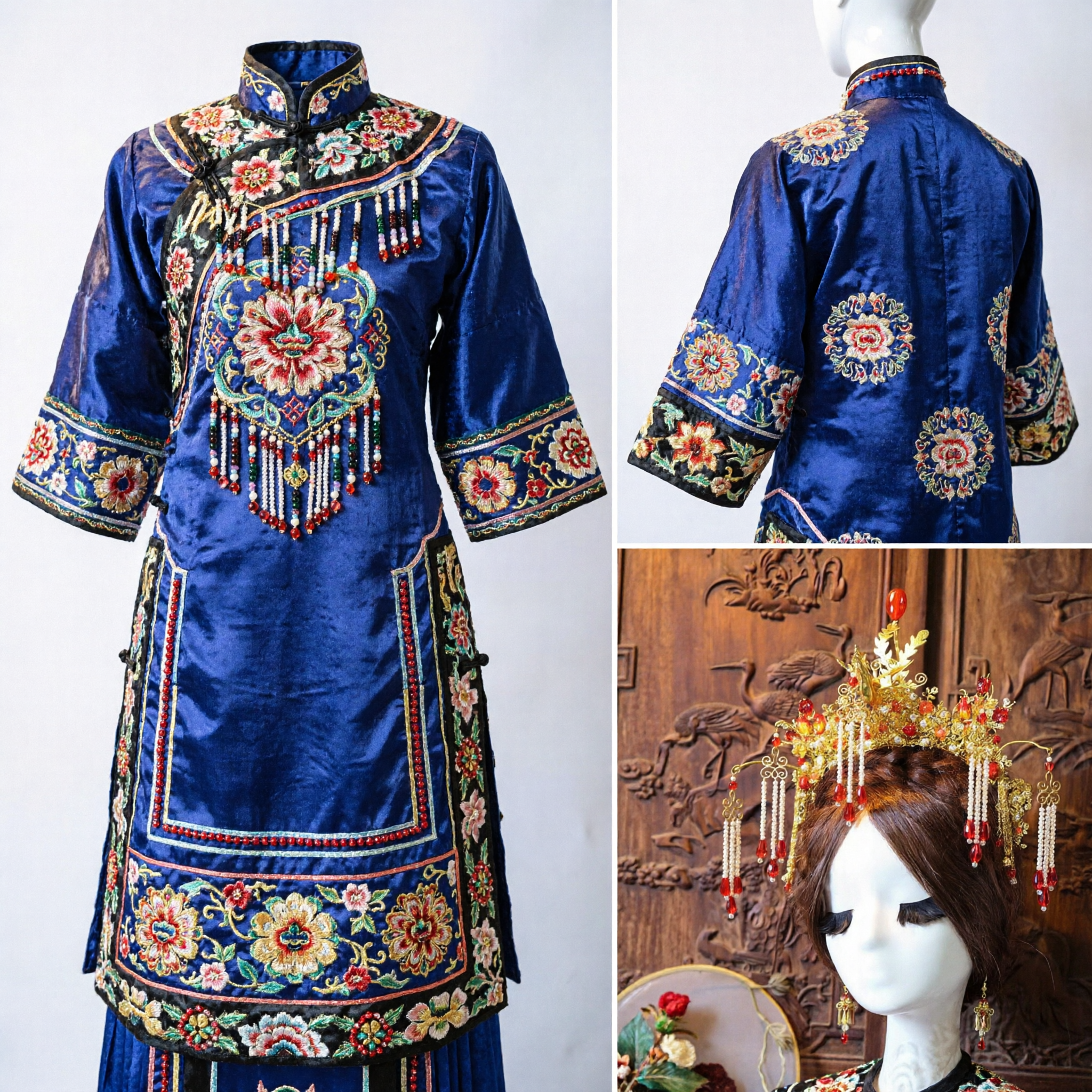 Traditional Chinese Phoenix Crown Hair Accessory Ancient Hanfu Wedding Headpiece with Gold Filigree and Red Beads