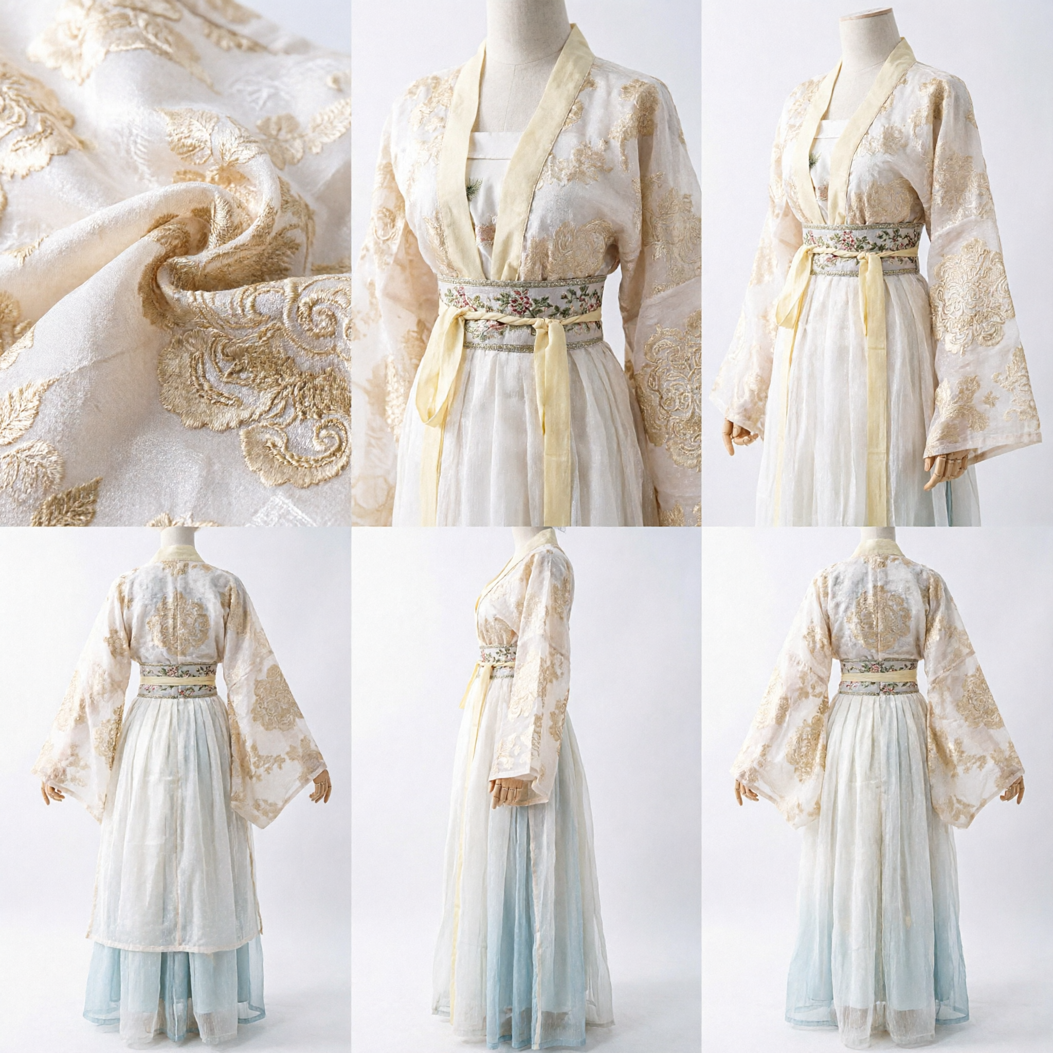 Elegant Traditional Chinese Hanfu Costume Ancient Fairy Dress Gold Brocade Wide Sleeve Ruqun for Women