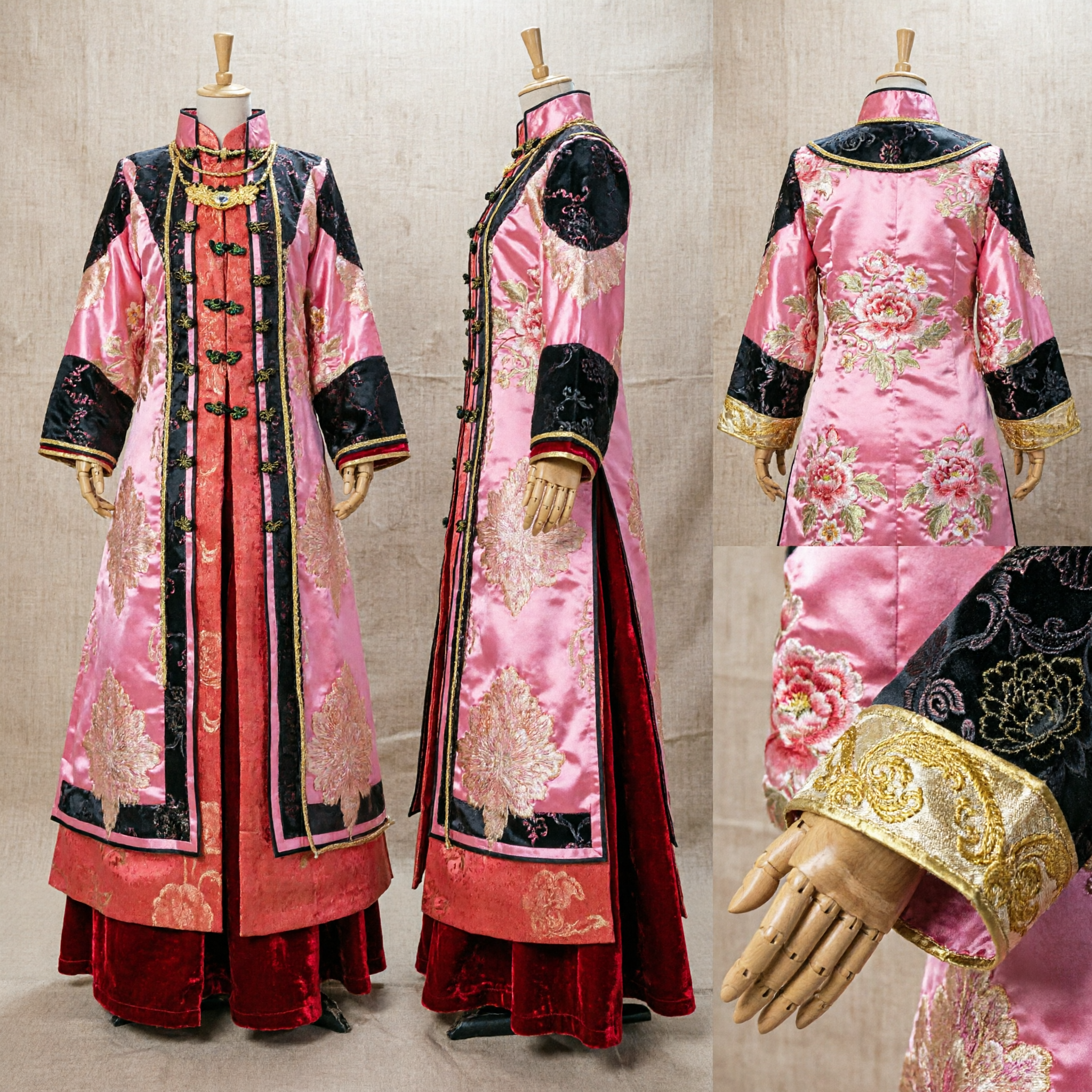 Traditional Chinese Ancient Costume Pink Embroidered Robe Qing Dynasty Palace Dress for Women Cosplay Performance