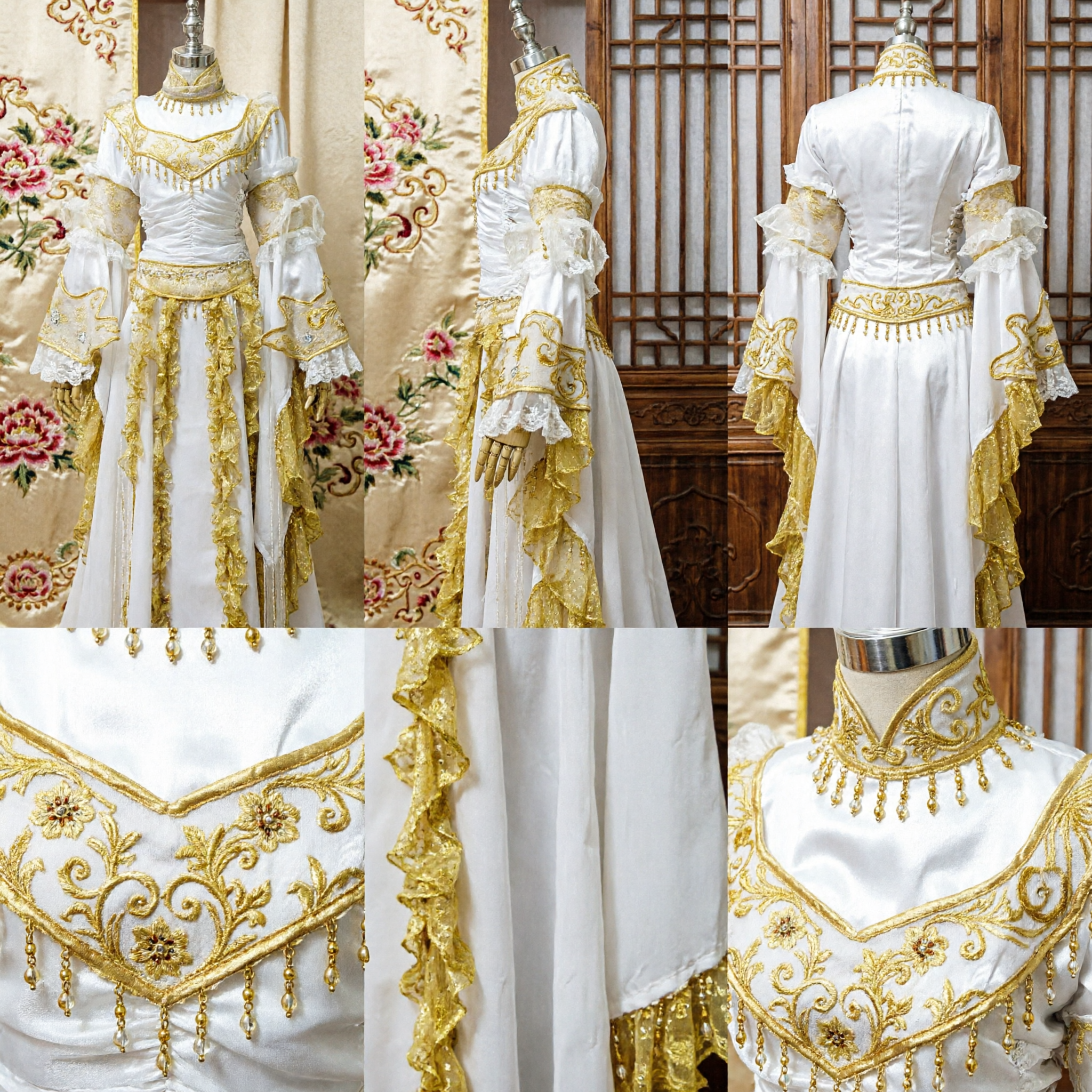 Elegant White and Gold Ancient Chinese Fairy Hanfu Costume Traditional Dress for Stage Performance Cosplay