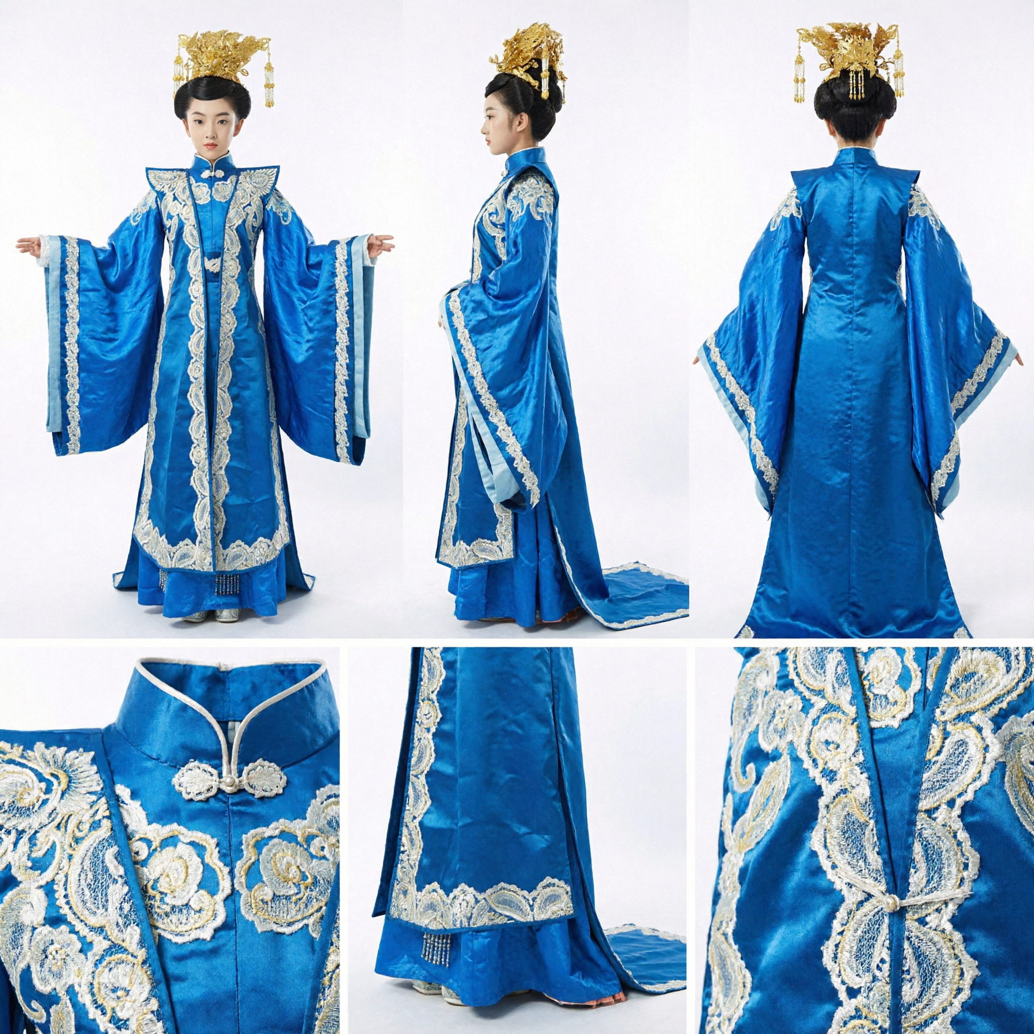 Kids Ancient Chinese Blue Imperial Princess Costume Traditional Royal Consort Dress for Girls Stage Performance