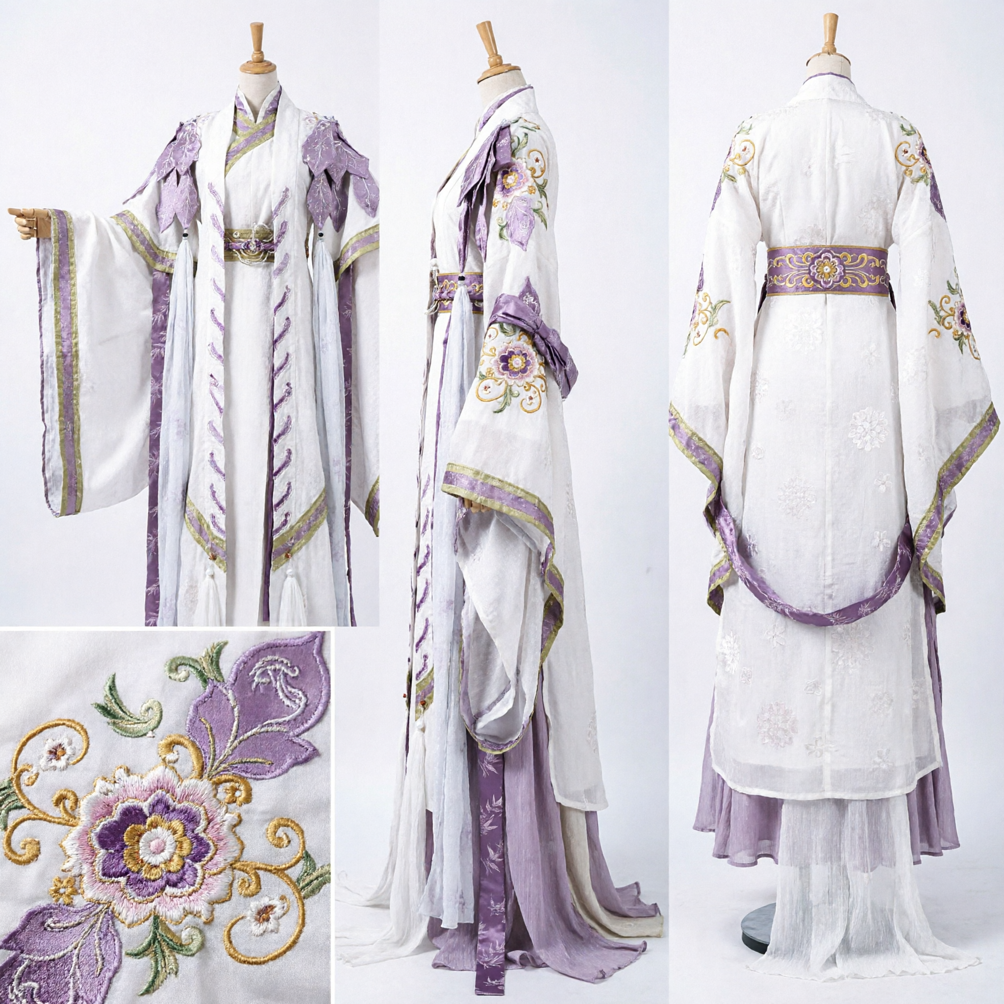 Traditional Chinese Hanfu Costume White and Purple Ancient Fairy Dress for Women Cosplay Performance
