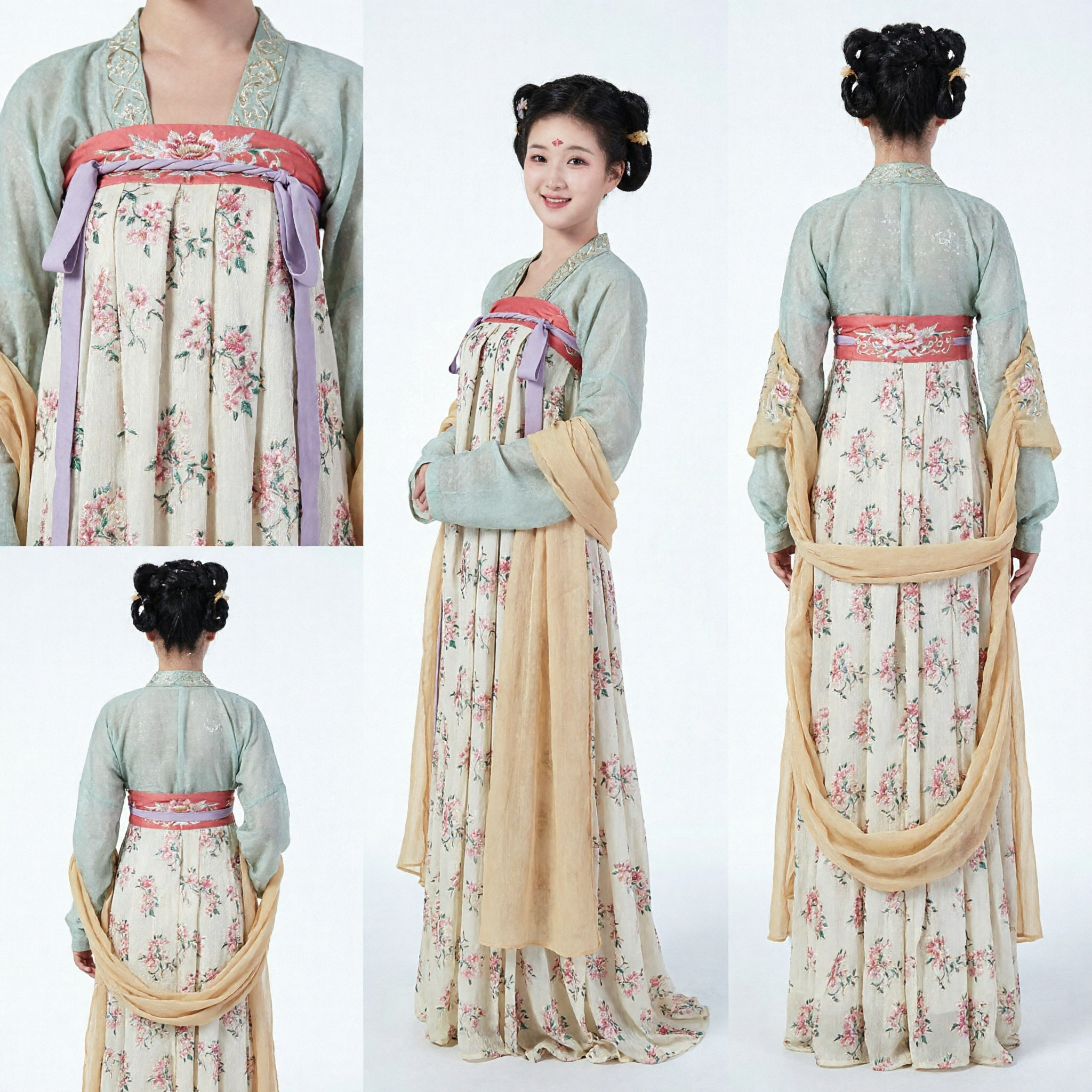 Ancient Chinese Tang Dynasty Hanfu Costume Floral Print Qixiong Ruqun Traditional Dress for Women Performance
