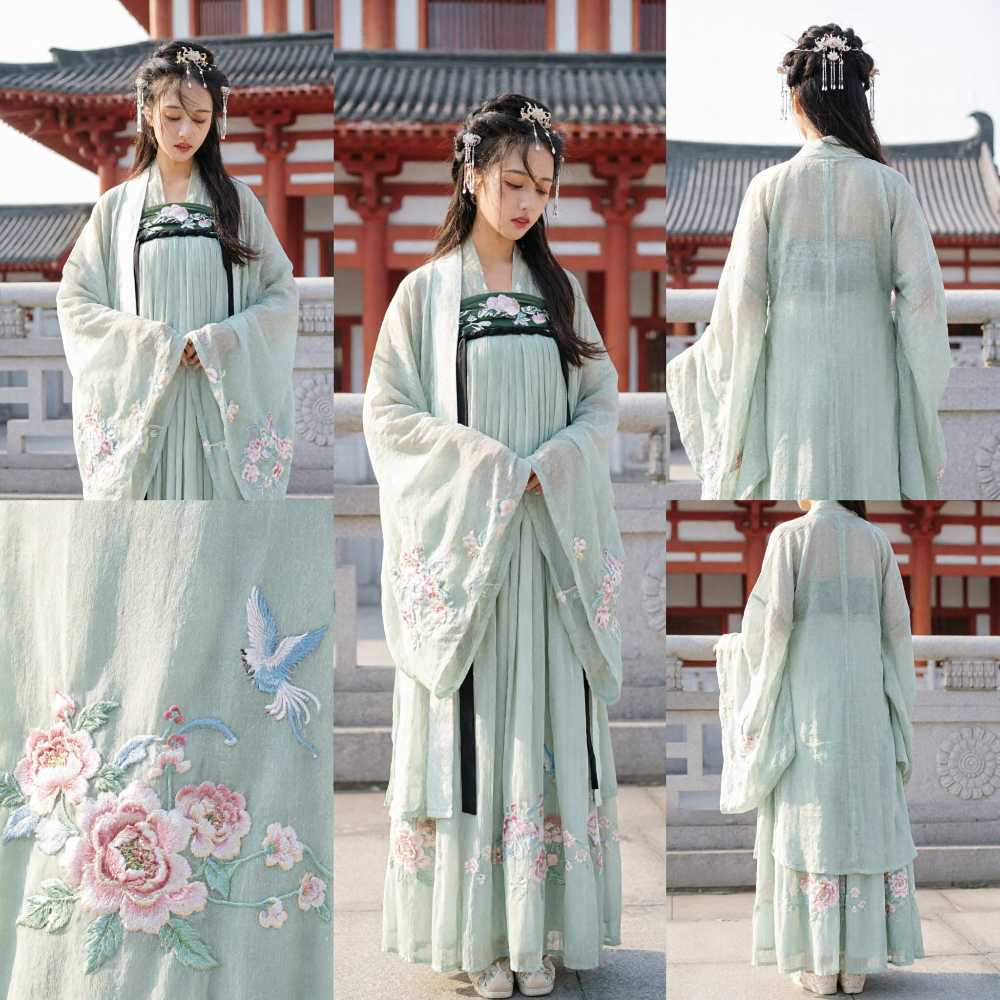 Elegant Green Hanfu Traditional Chinese Clothing Song Dynasty Ancient Costume Embroidered Dress for Women