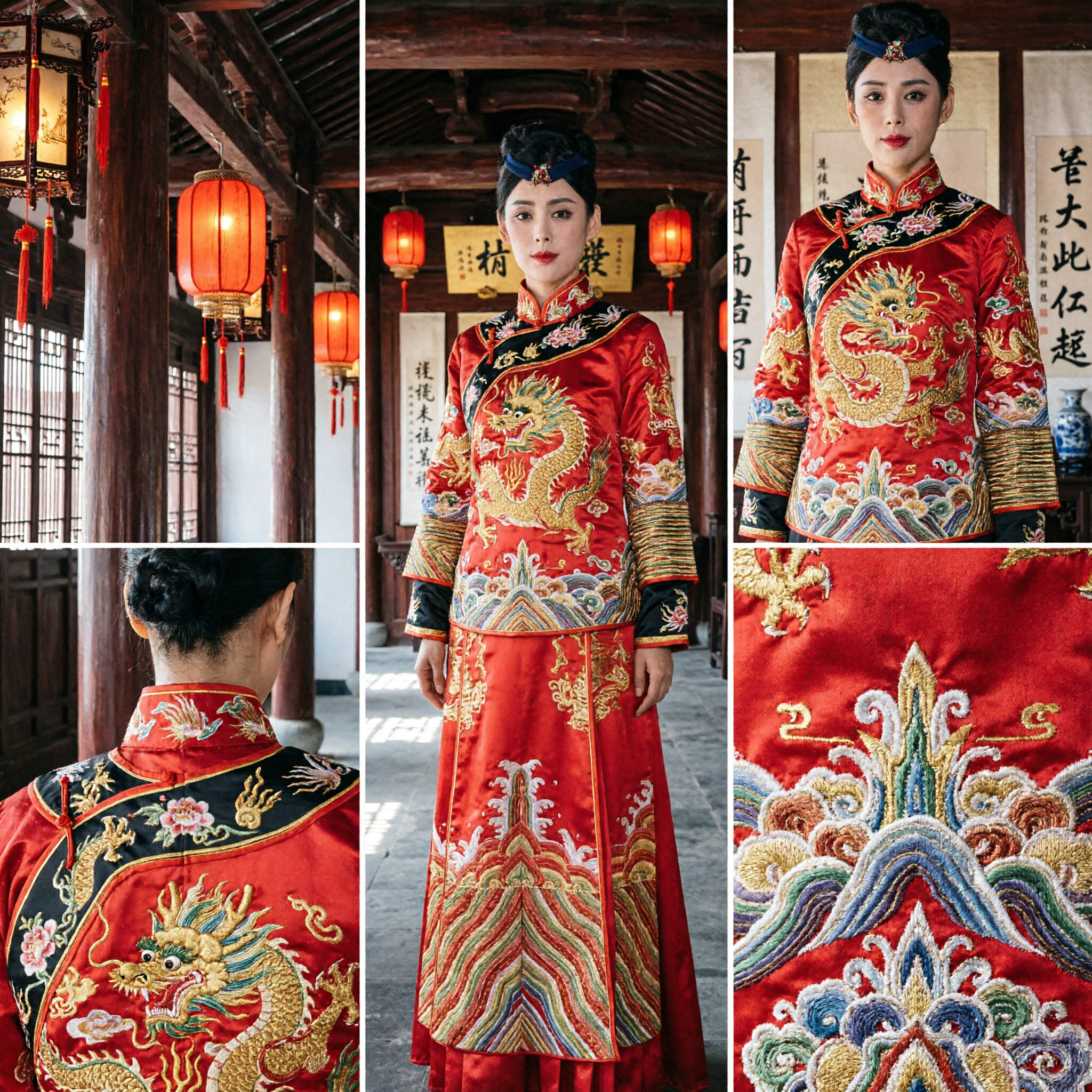 Traditional Chinese Qing Dynasty Manchu Princess Red Costume with Gold Embroidery for Stage Performance and Cosplay