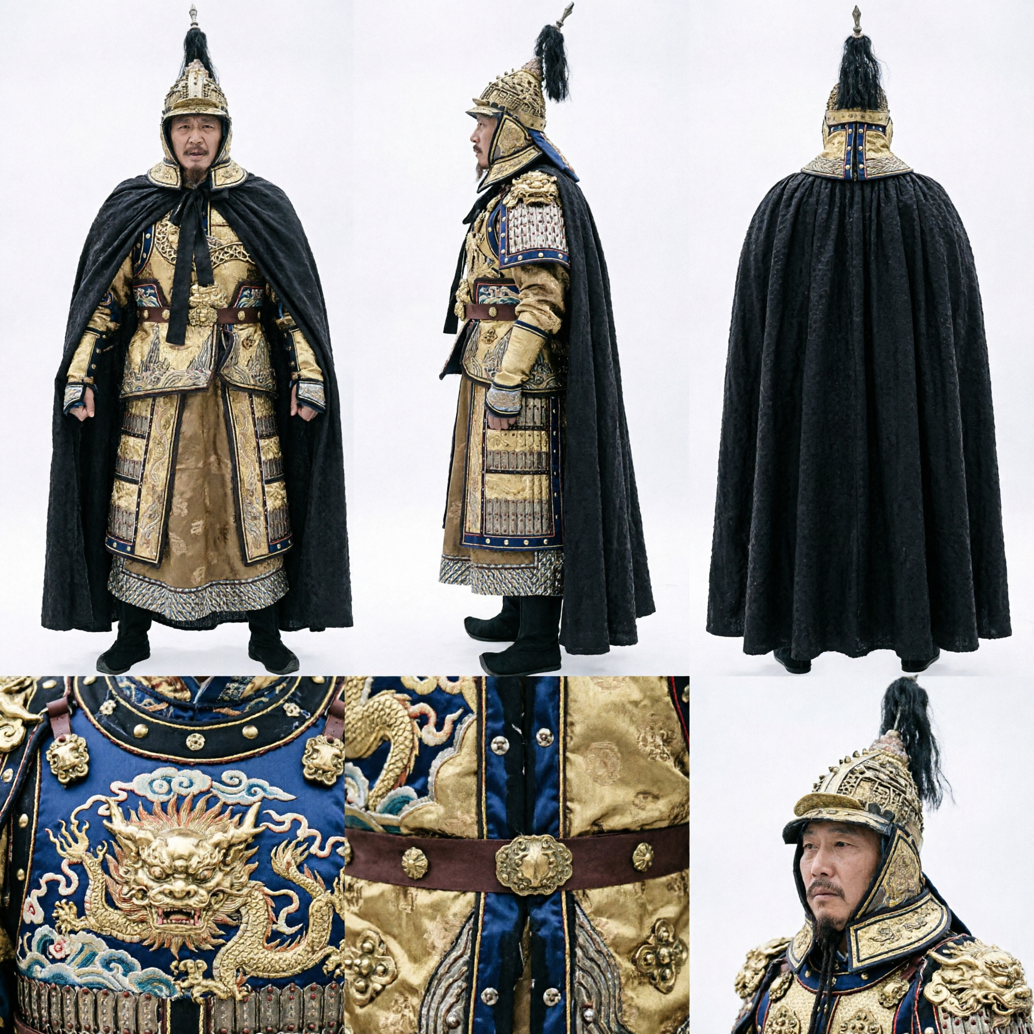 Men's Chinese Qing Dynasty Emperor Armor Costume Traditional General Outfit with Cape and Helmet