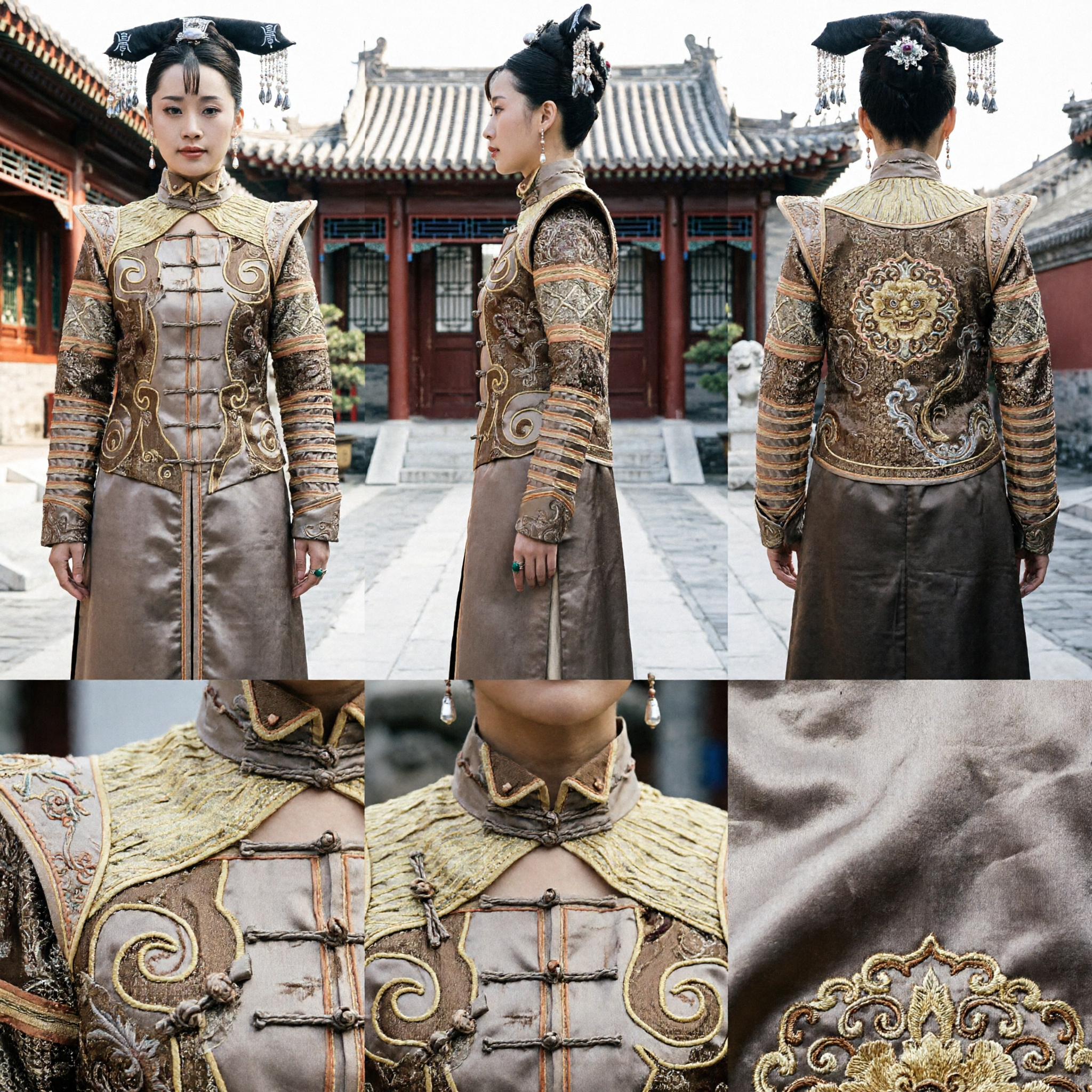 Chinese Traditional Qing Dynasty Manchu Warrior Armor Costume Women Embroidered Period Drama Cosplay Outfit