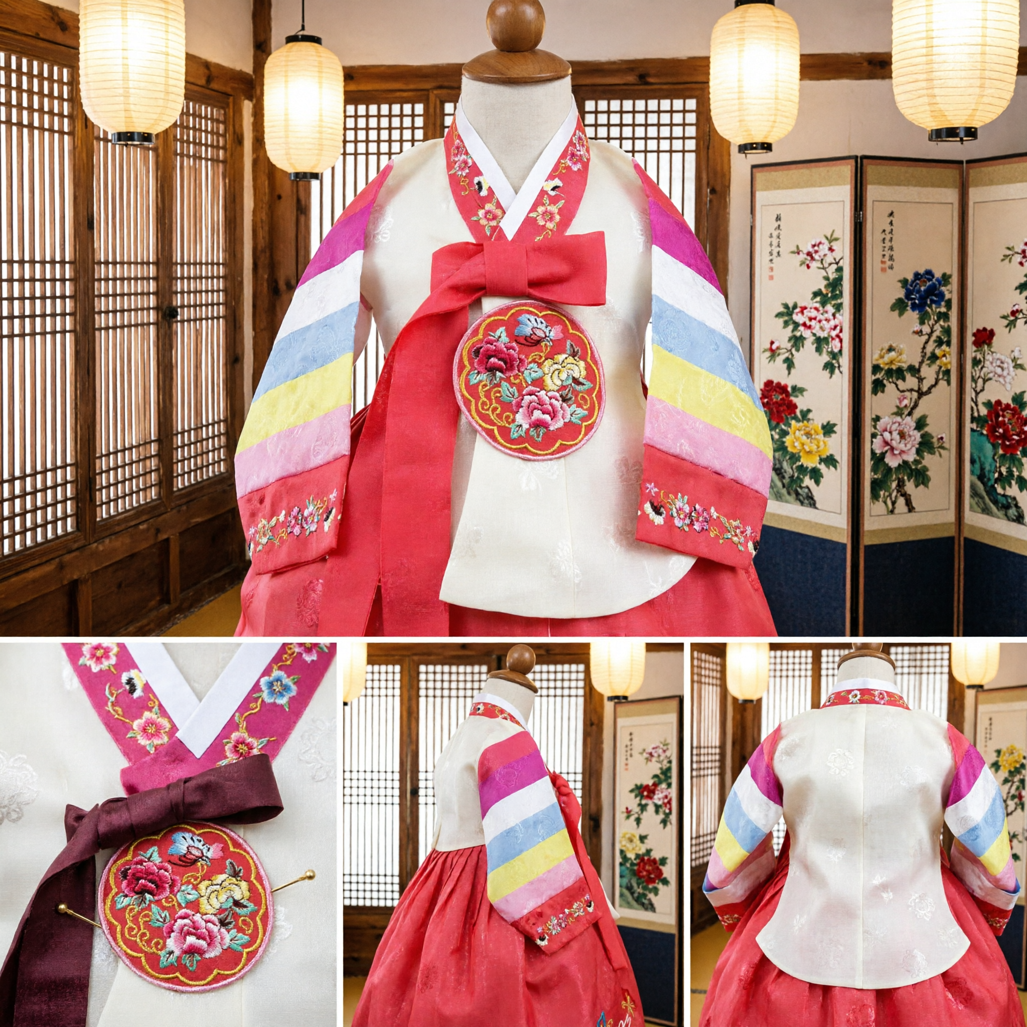 Traditional Korean Hanbok Dress for Baby Girl First Birthday Dol Ceremony Rainbow Sleeve Costume