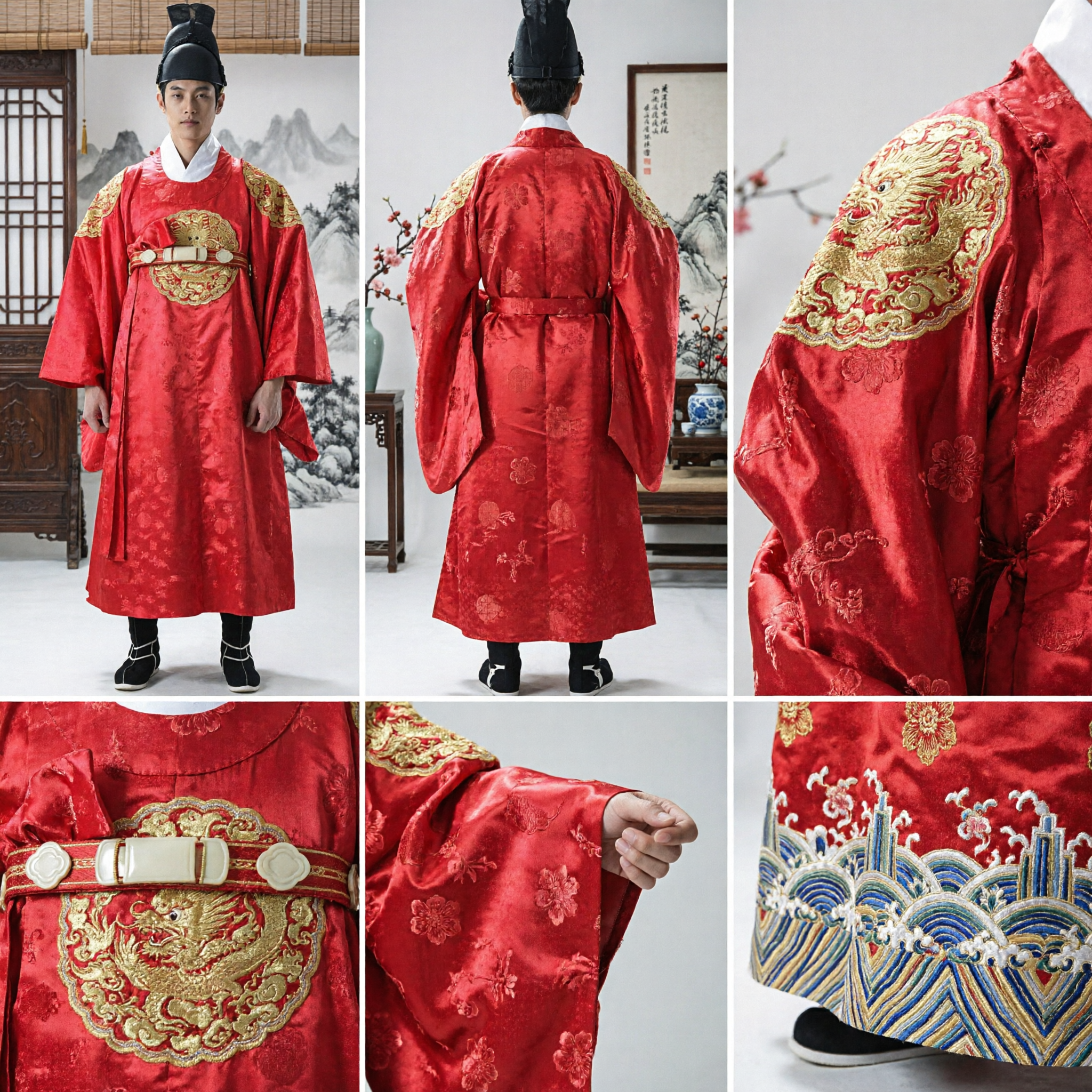 Traditional Korean King Hanbok Red Dragon Robe Joseon Dynasty Historical Costume for Men Cosplay