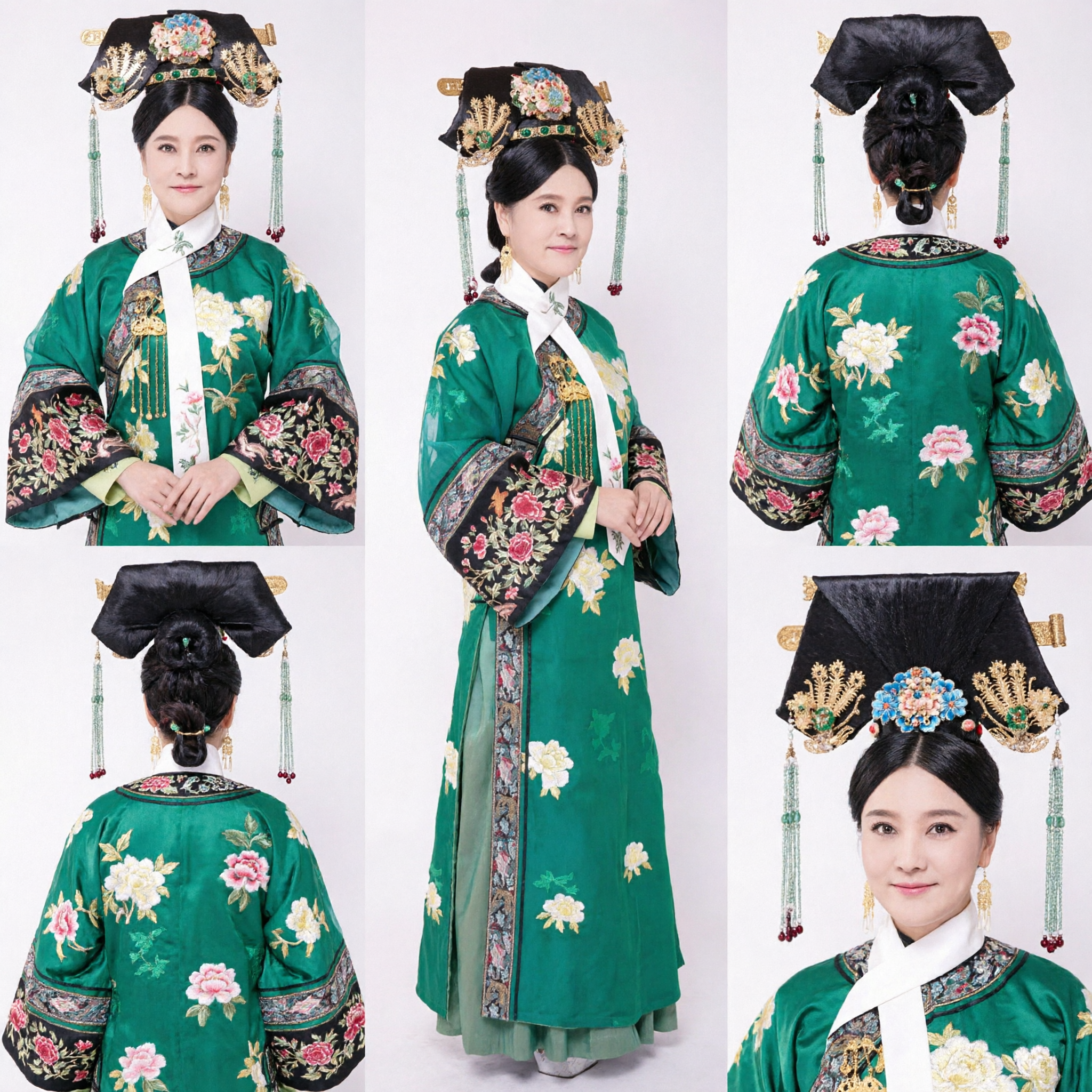 Traditional Chinese Qing Dynasty Palace Costume Green Embroidered Robe Manchu Princess Hanfu for Women Cosplay Performance