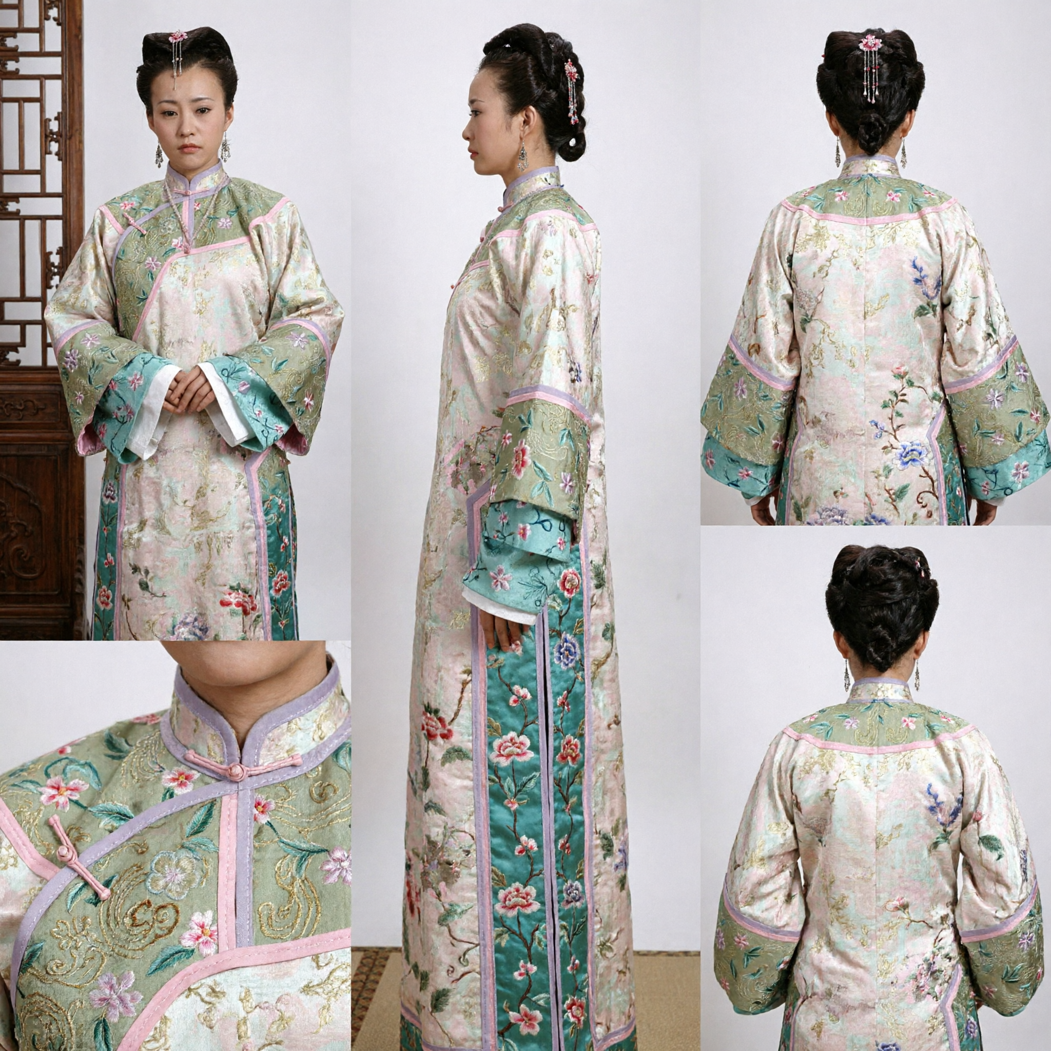 Chinese Traditional Green Costume Women Qing Dynasty Embroidered Robe Ancient Hanfu Historical Drama Cosplay