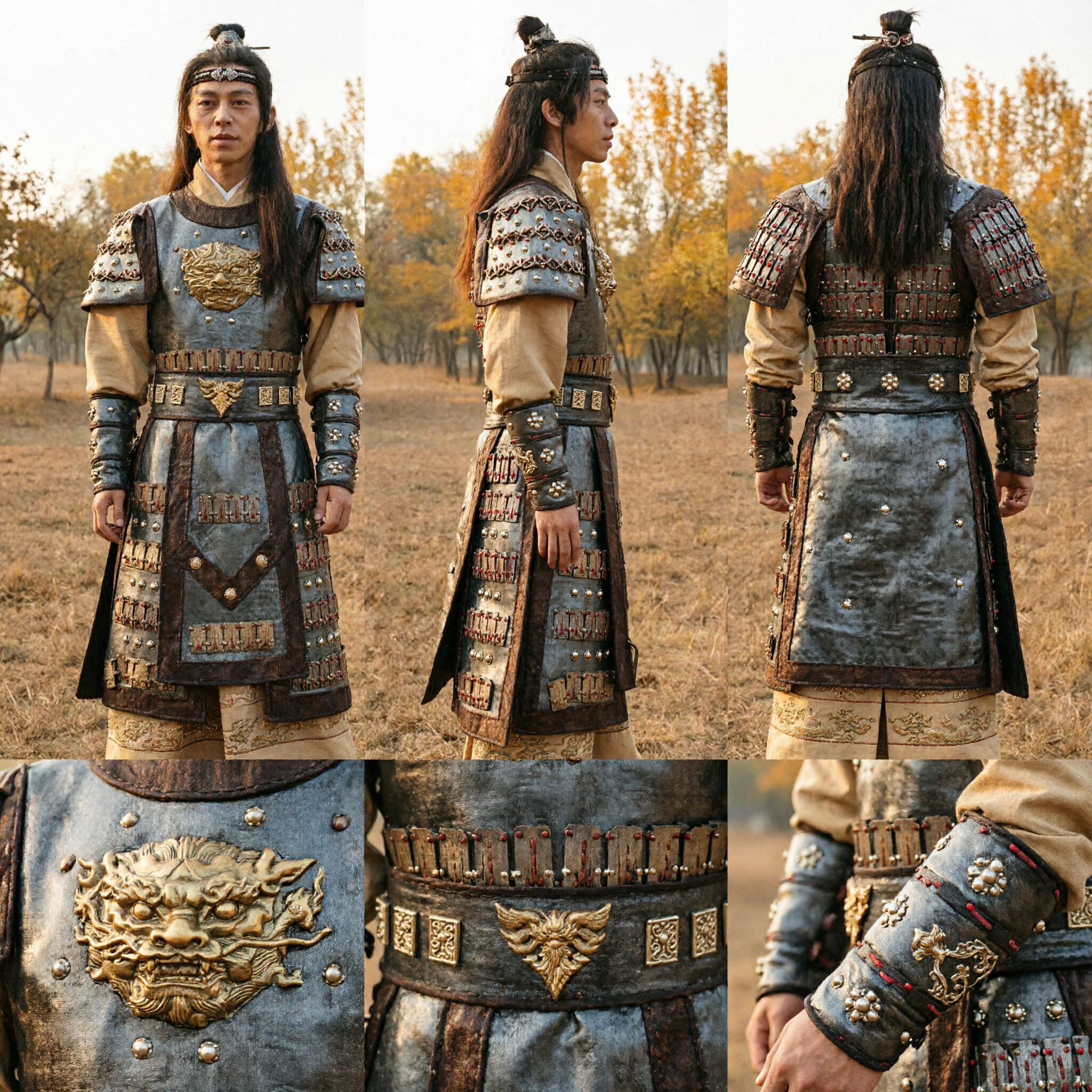 Ancient Chinese Warrior Armor Costume Men's Historical General Hanfu for Cosplay and Stage Performance