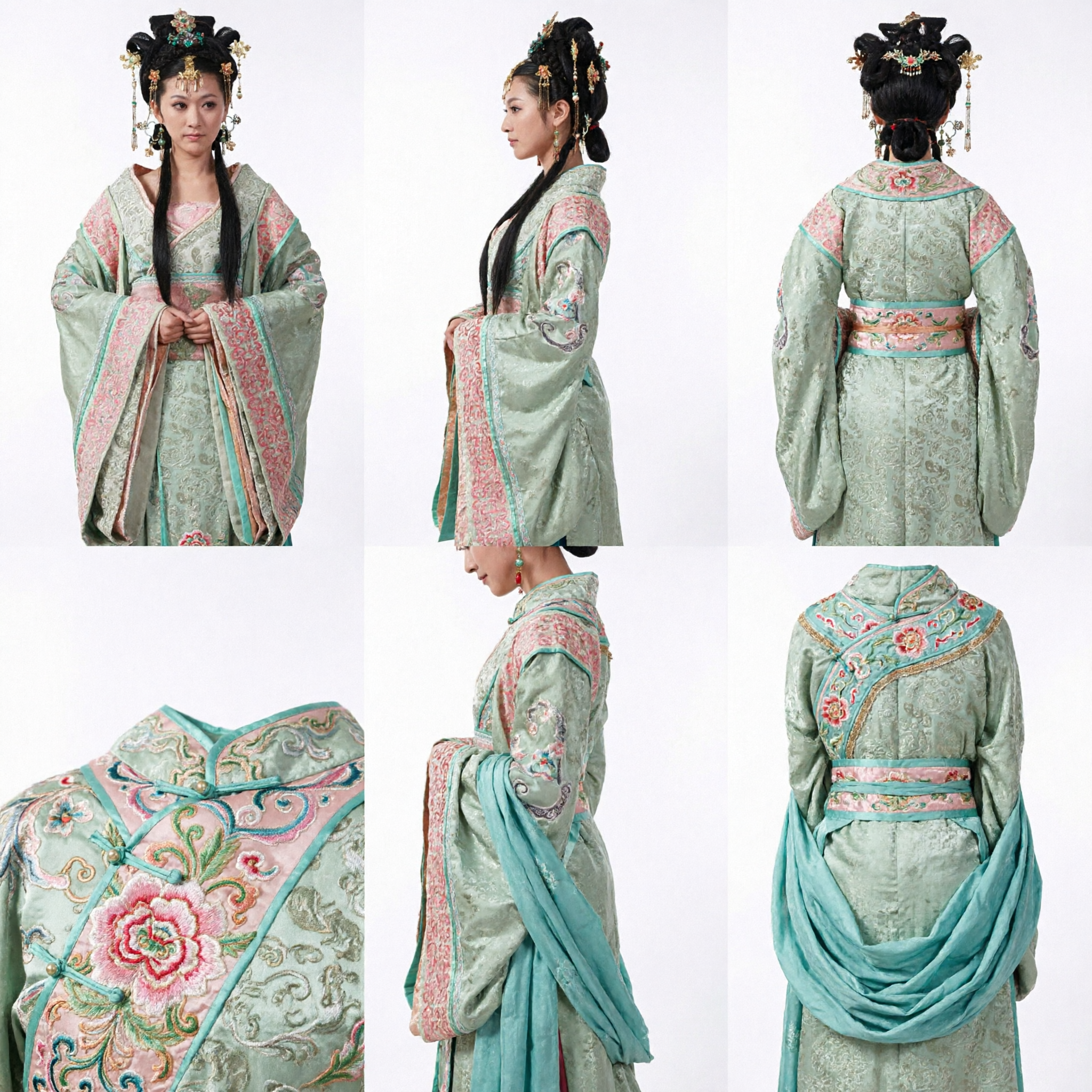 Ancient Chinese Princess Costume Green Embroidered Hanfu Dress Tang Dynasty Imperial Concubine Outfit for Women