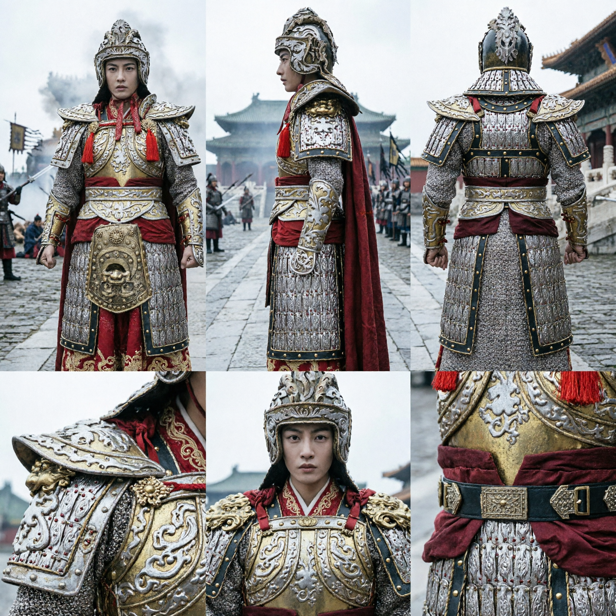 Chinese Ancient General Armor Costume for Women Silver Warrior Outfit with Helmet for Cosplay