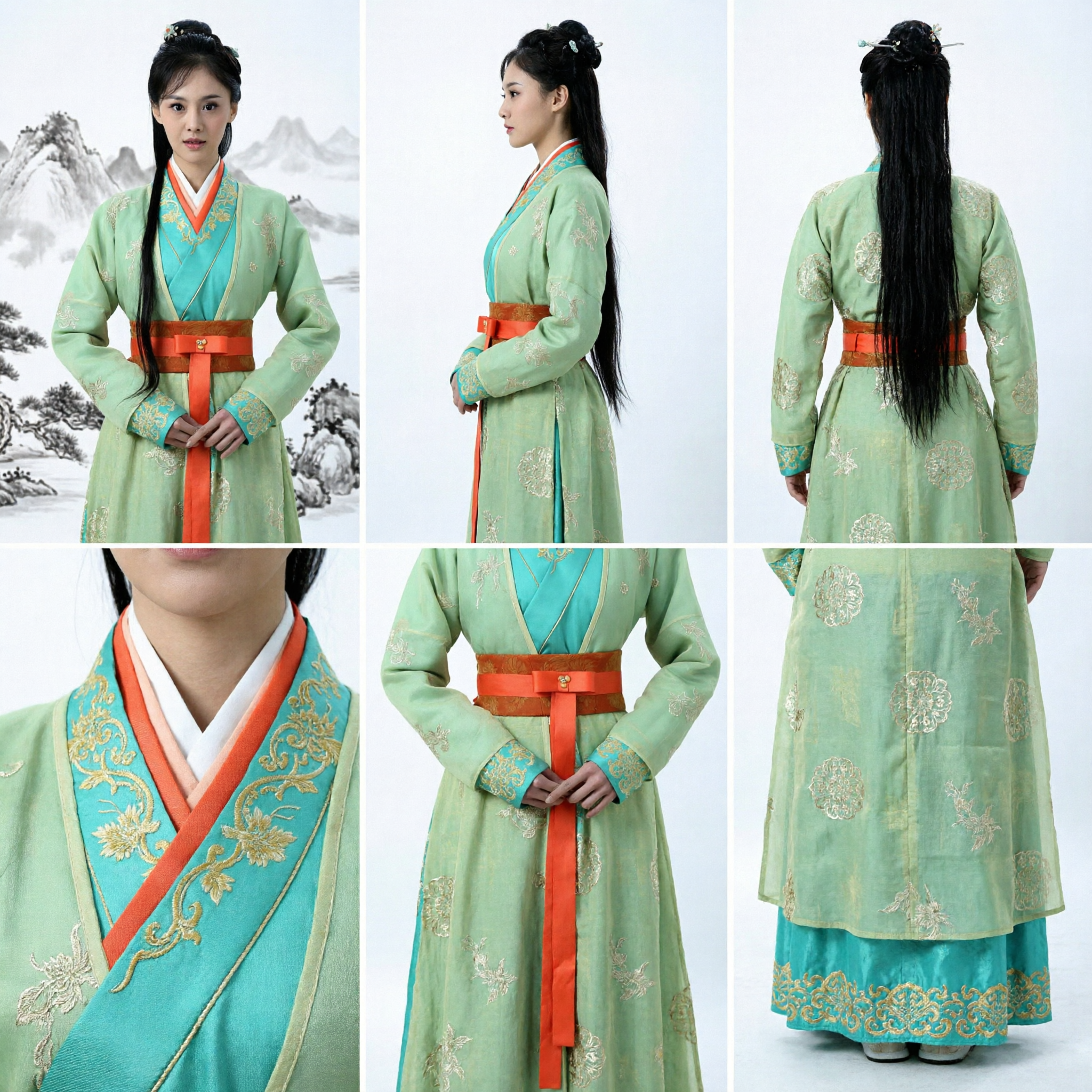 Women's Green Traditional Chinese Hanfu Ancient Fairy Costume Embroidered Robe for Cosplay and Dance
