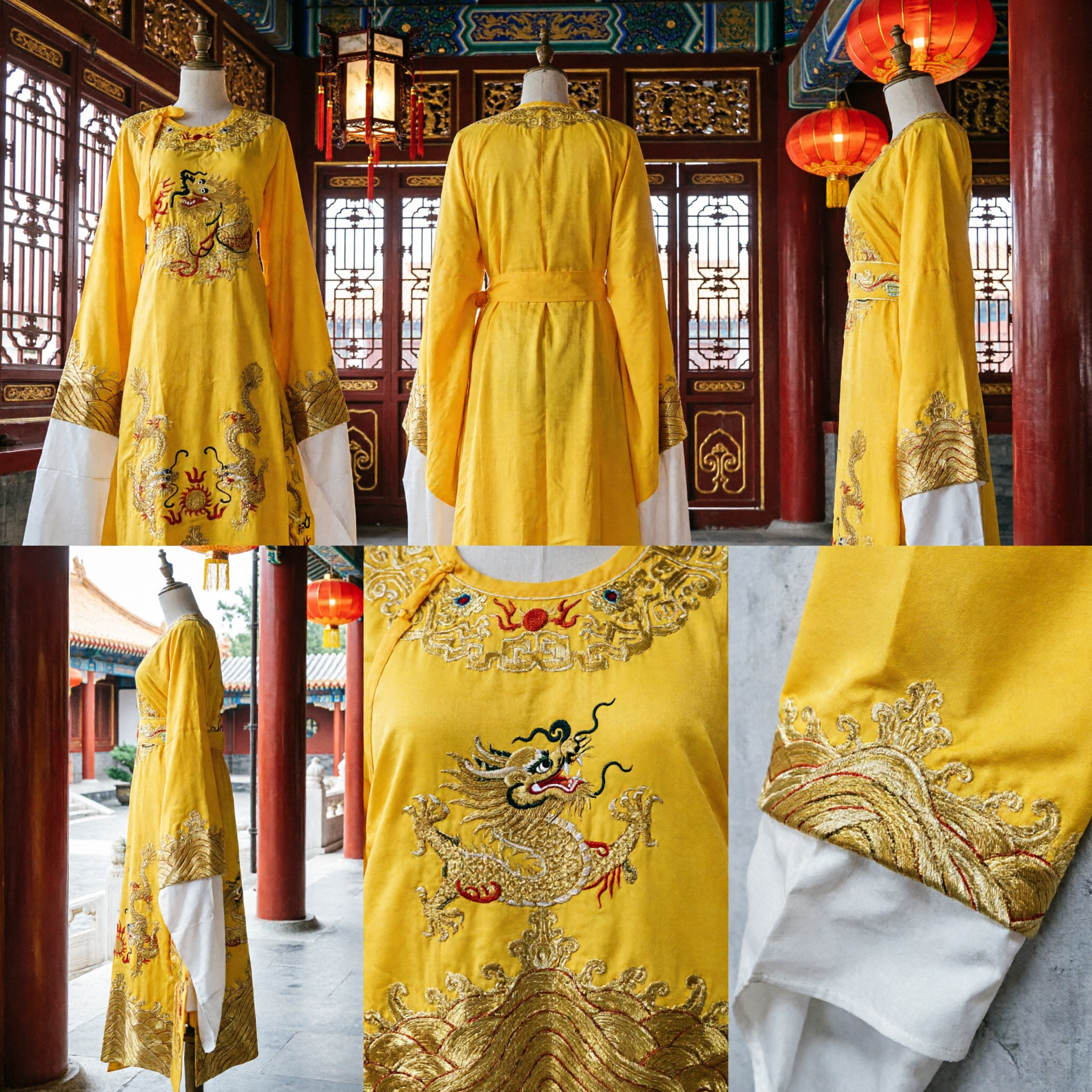 Traditional Chinese Yellow Dragon Robe Emperor Costume Ancient Hanfu Dress for Men Stage Performance