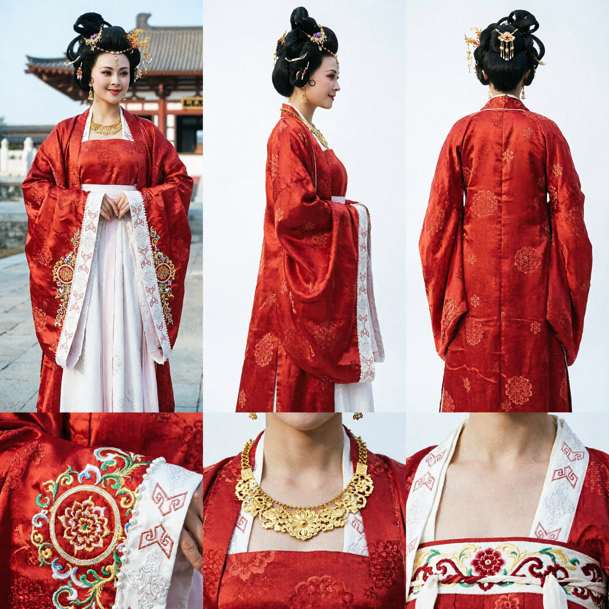 Ancient Chinese Tang Dynasty Palace Princess Costume Red Shawl White Hanfu Dress for Women Historical Cosplay