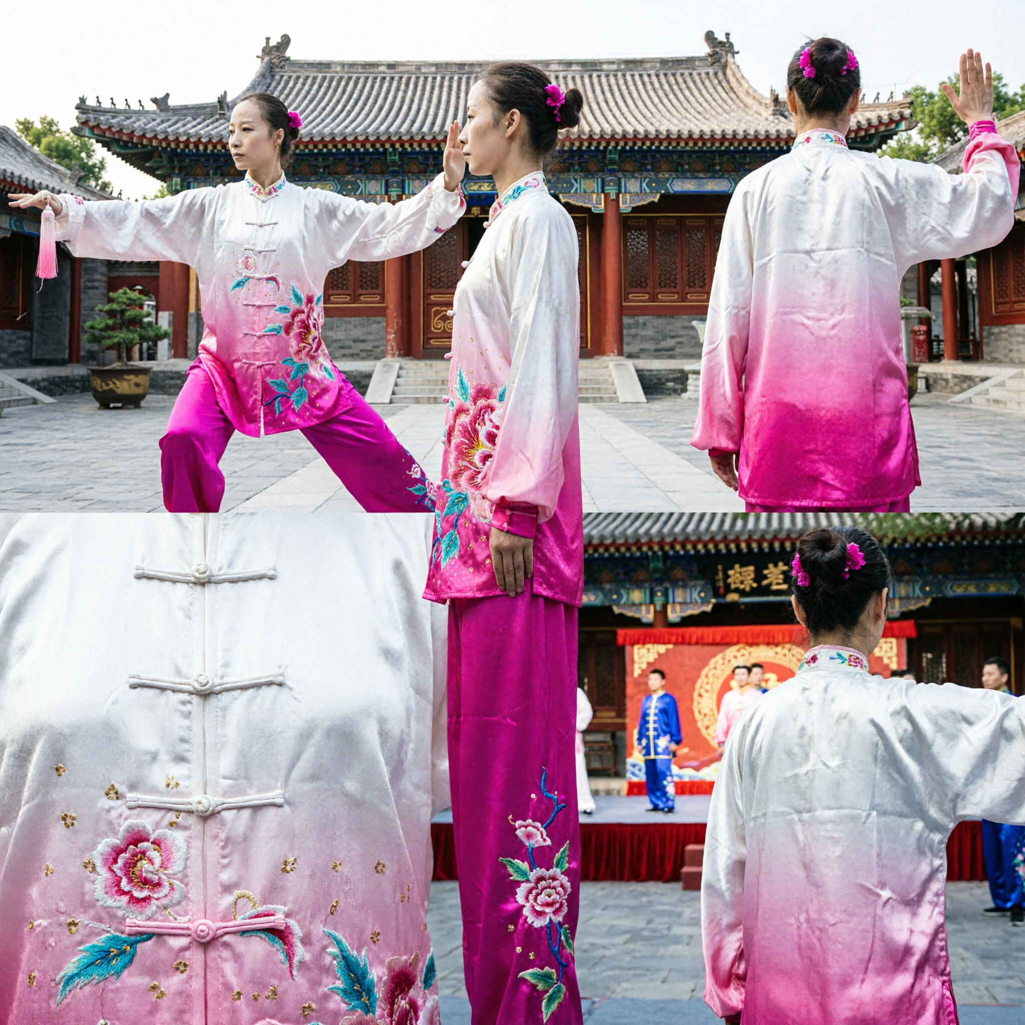 Women's Traditional Tai Chi Uniform Silk Embroidered Wushu Kung Fu Competition Performance Costume Set