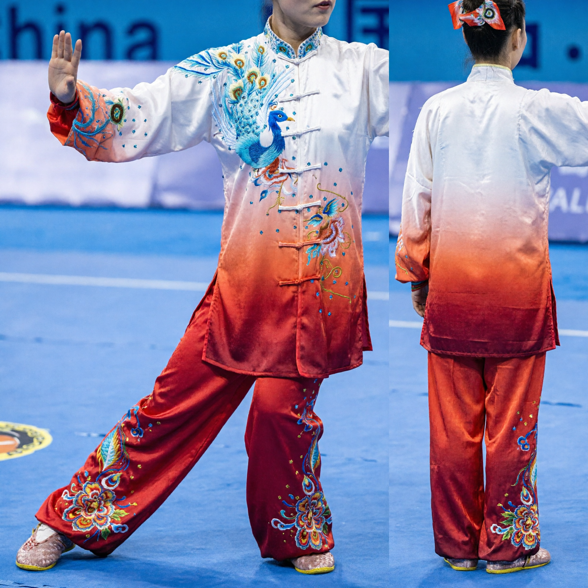 Women's Traditional Tai Chi Uniform Wushu Kung Fu Suit Peacock Embroidery Competition Performance Costume Set