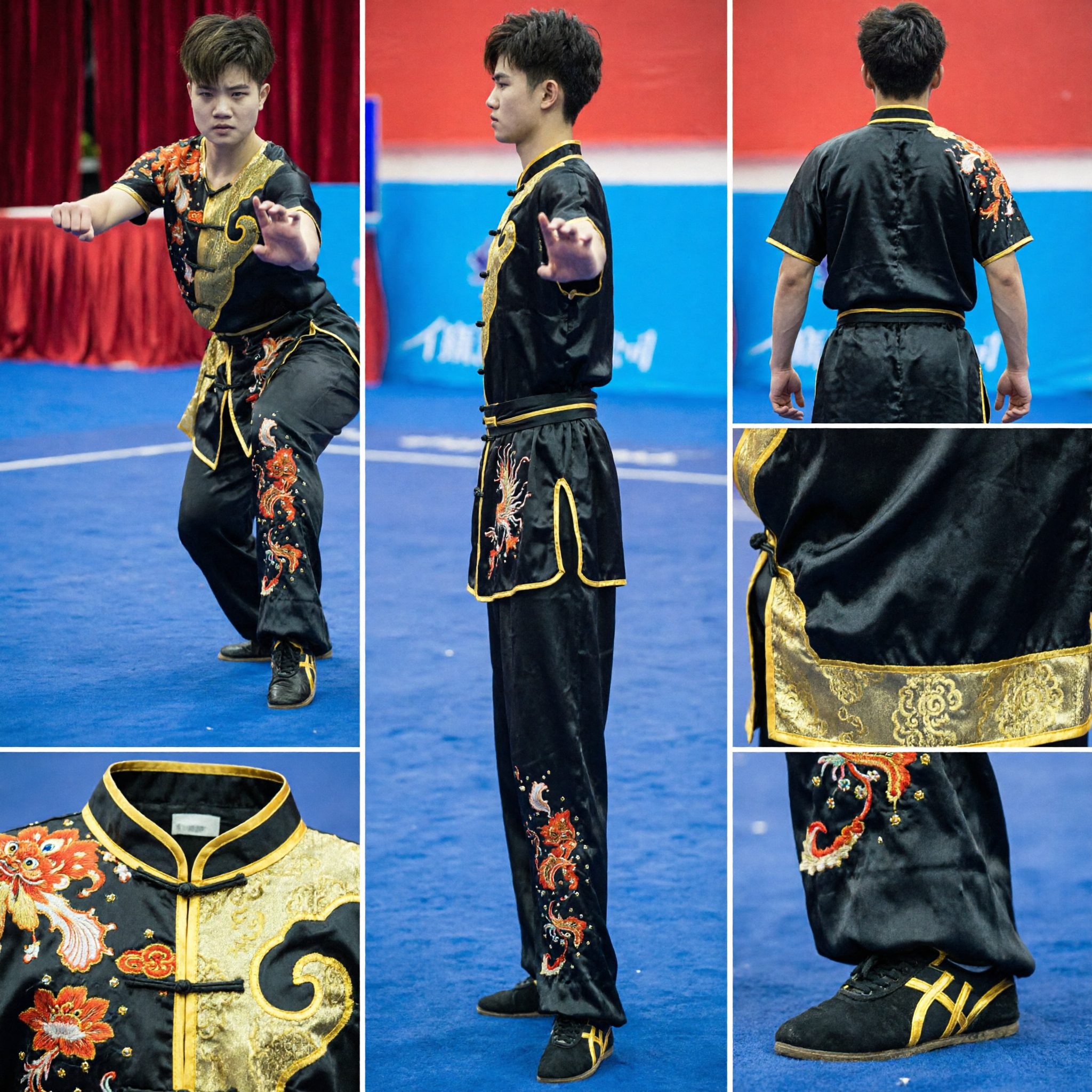 Professional Black and Gold Wushu Competition Uniform Traditional Chinese Martial Arts Kung Fu Performance Costume Set