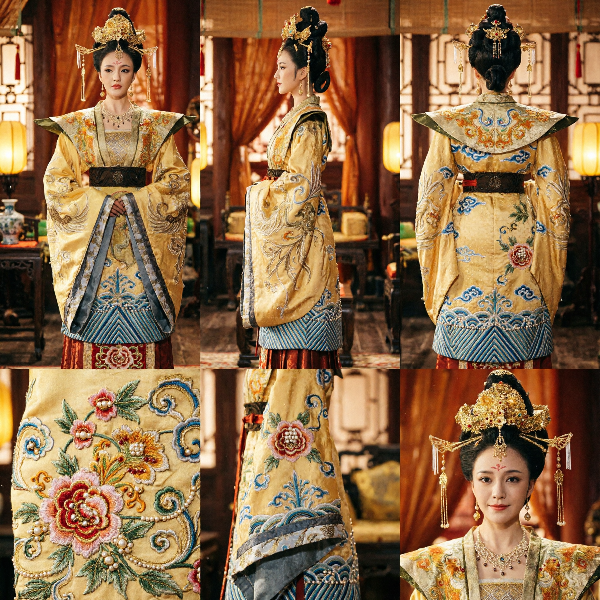 Ancient Chinese Palace Empress Hanfu Dress Gold Embroidered Tang Dynasty Queen Costume for Women Stage Performance
