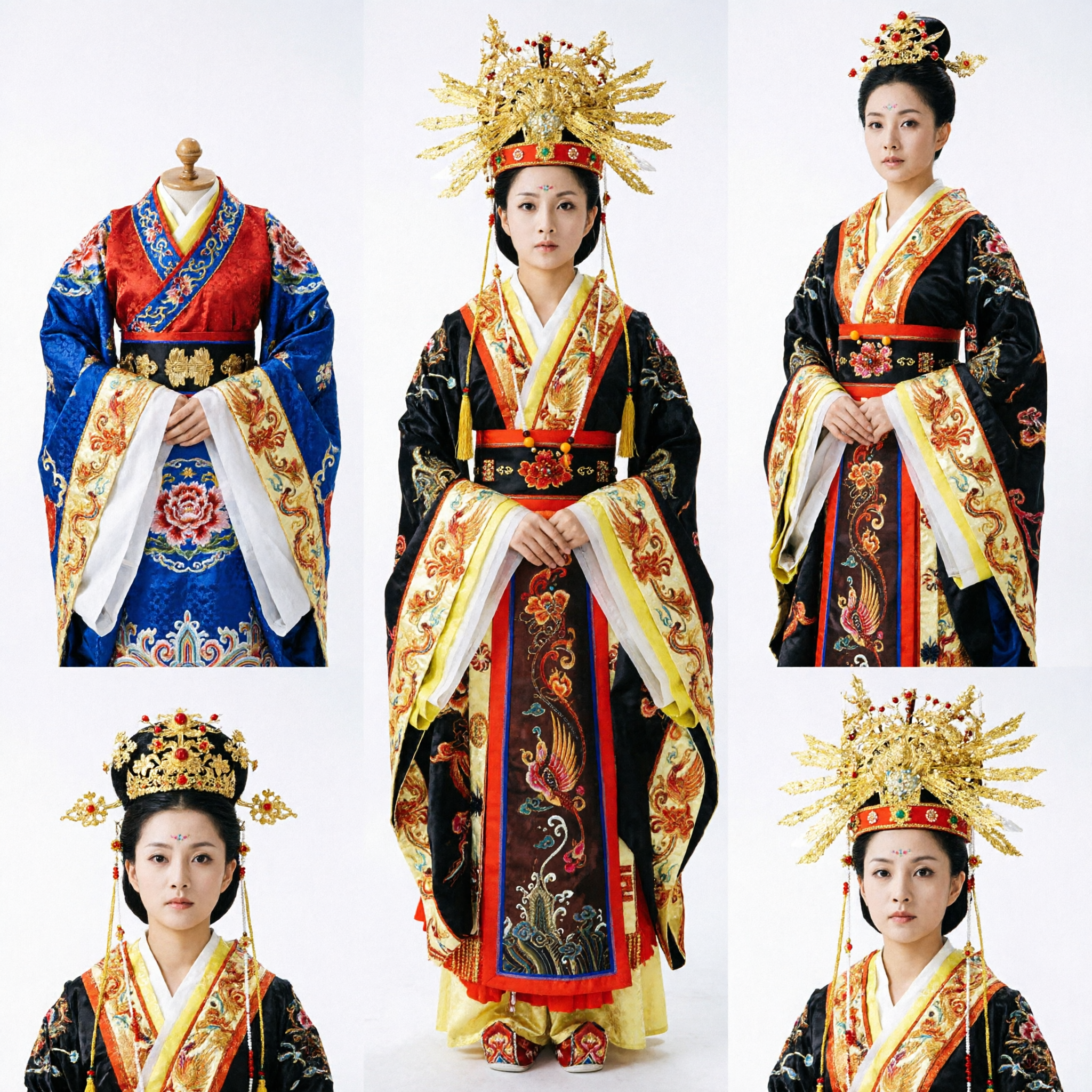 Chinese Ancient Empress Costume Traditional Black Dragon Robe Hanfu Dress with Headdress for Women Performance