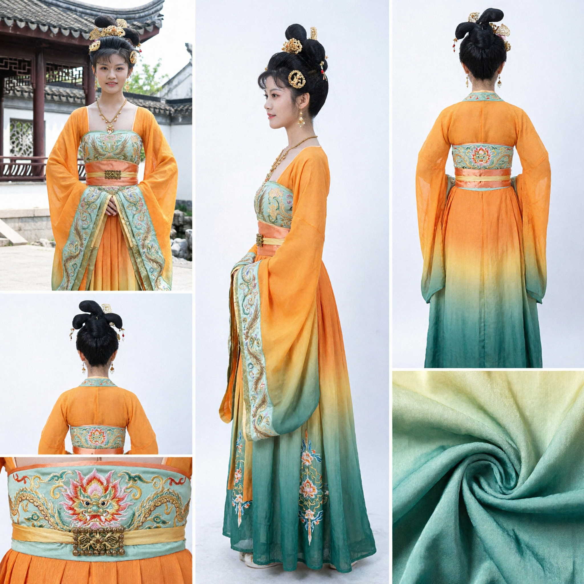 Traditional Chinese Tang Dynasty Palace Princess Hanfu Costume Orange Dress for Women Cosplay Performance