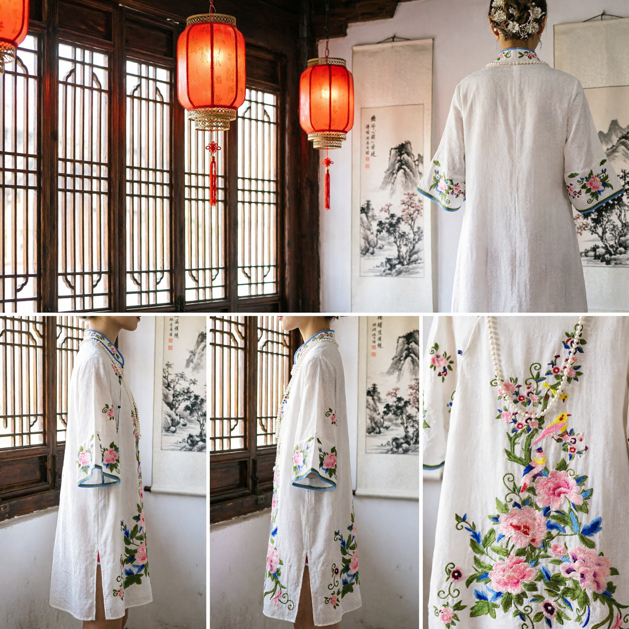 Traditional Chinese Embroidered Tang Suit Top Women's Vintage Floral Bird Print Summer Blouse