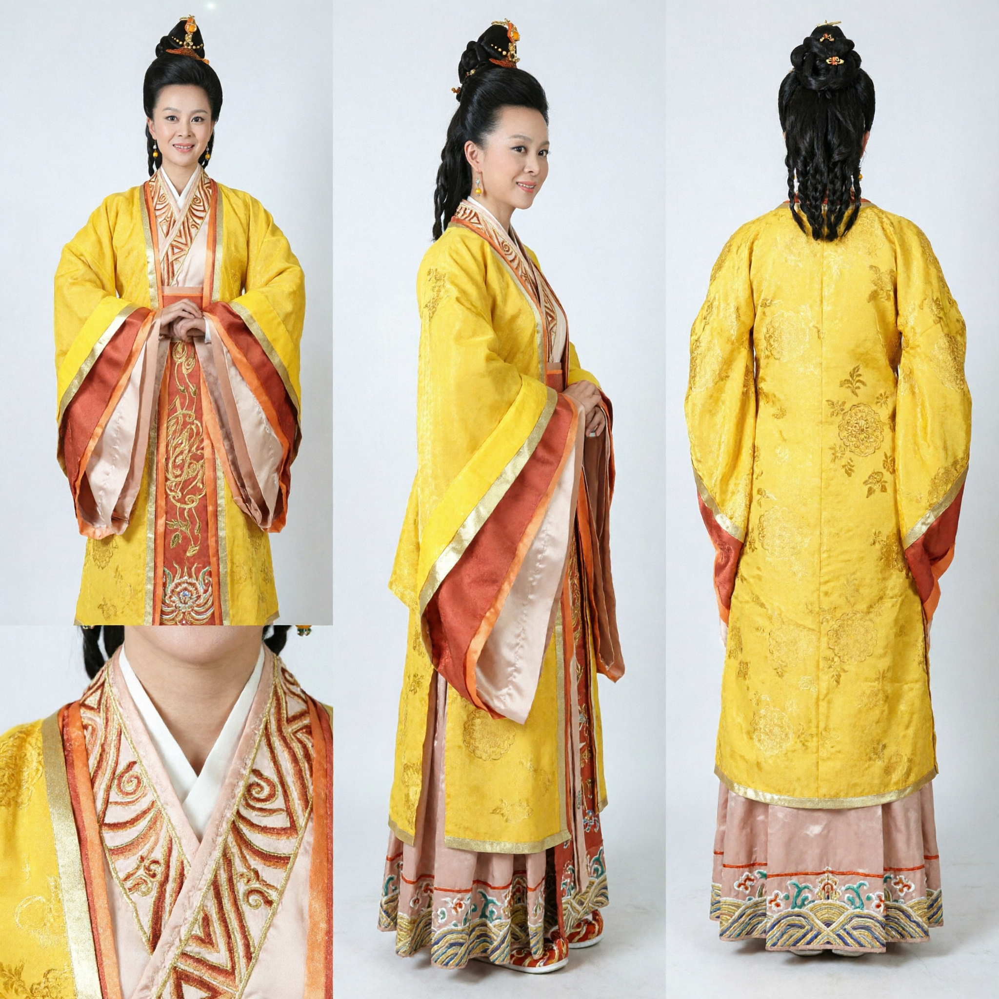 Women's Ancient Chinese Empress Costume Yellow Hanfu Robe Traditional Noble Lady Dress for Stage Cosplay Performance