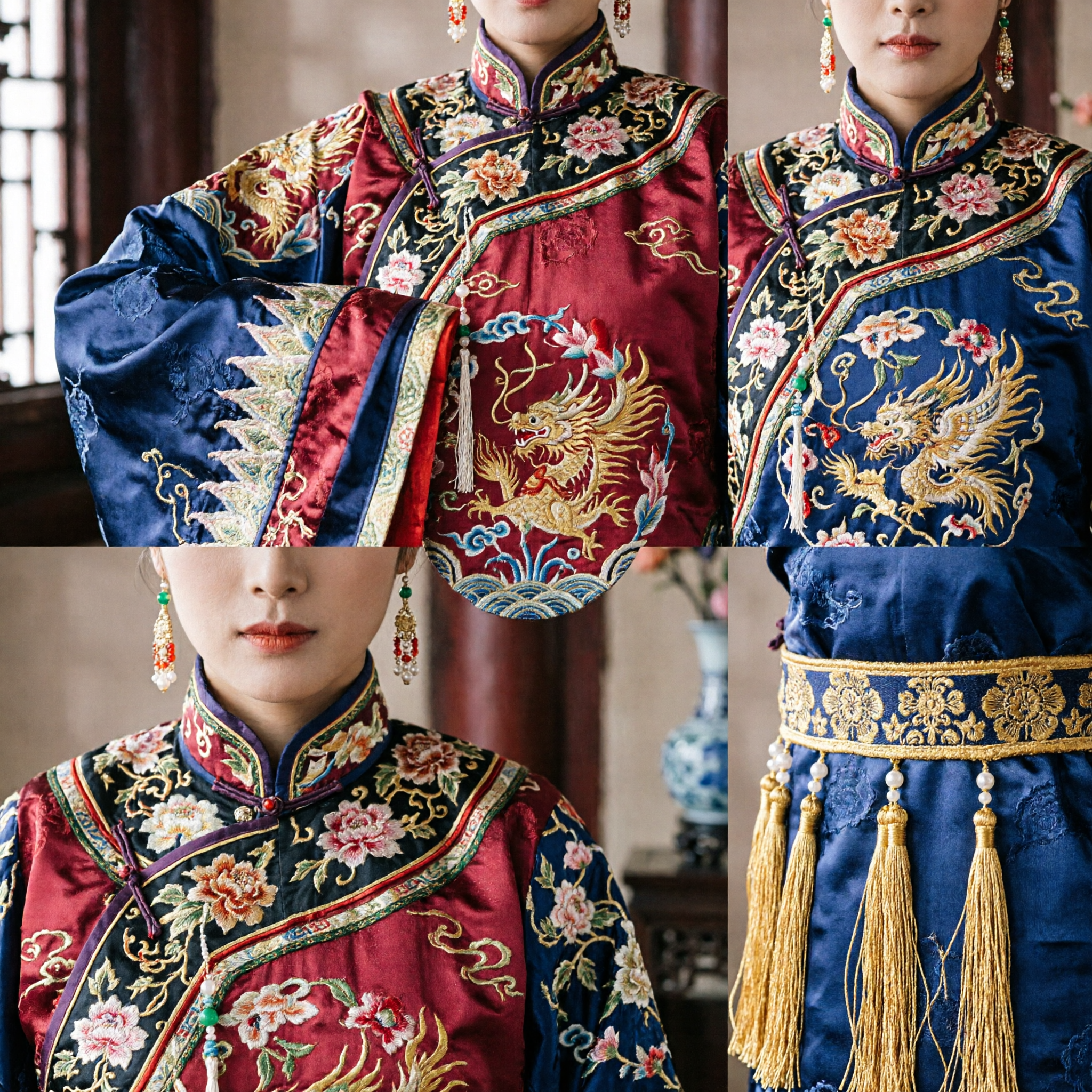 Traditional Chinese Tang Dynasty Empress Costume Red and Black Embroidered Hanfu with Phoenix Crown for Women