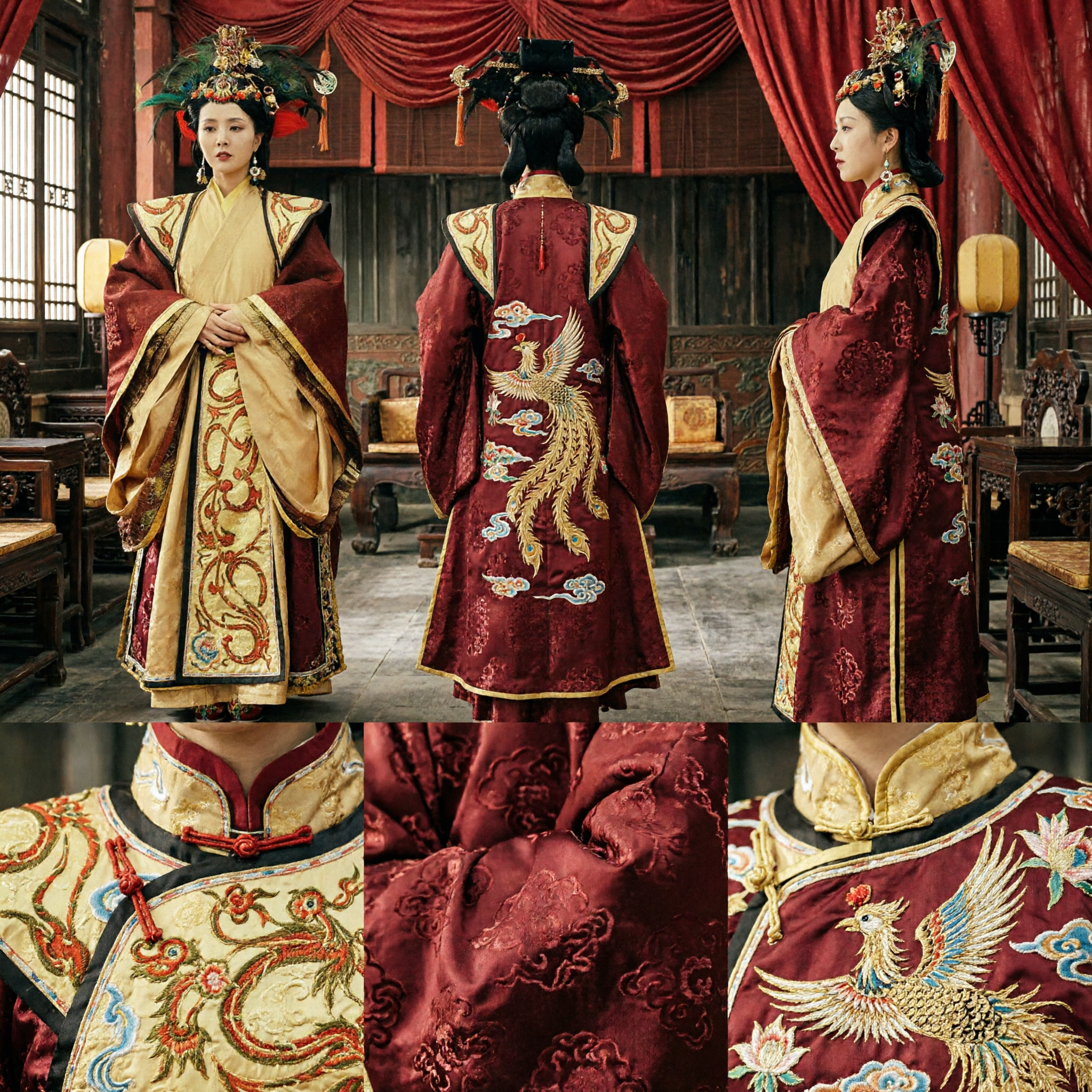 Women's Ancient Chinese Empress Hanfu Costume Traditional Imperial Dress with Headdress for Stage Performance