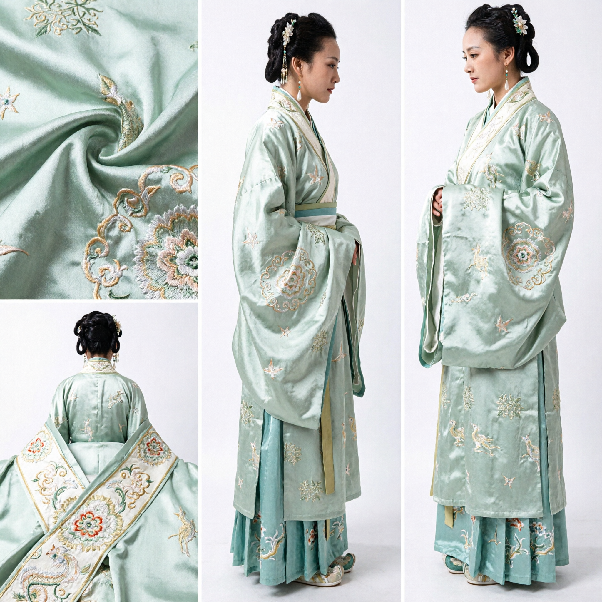 Ancient Chinese Hanfu Traditional Costume Pale Green Cross-Collar Robe Dress for Women Stage Performance