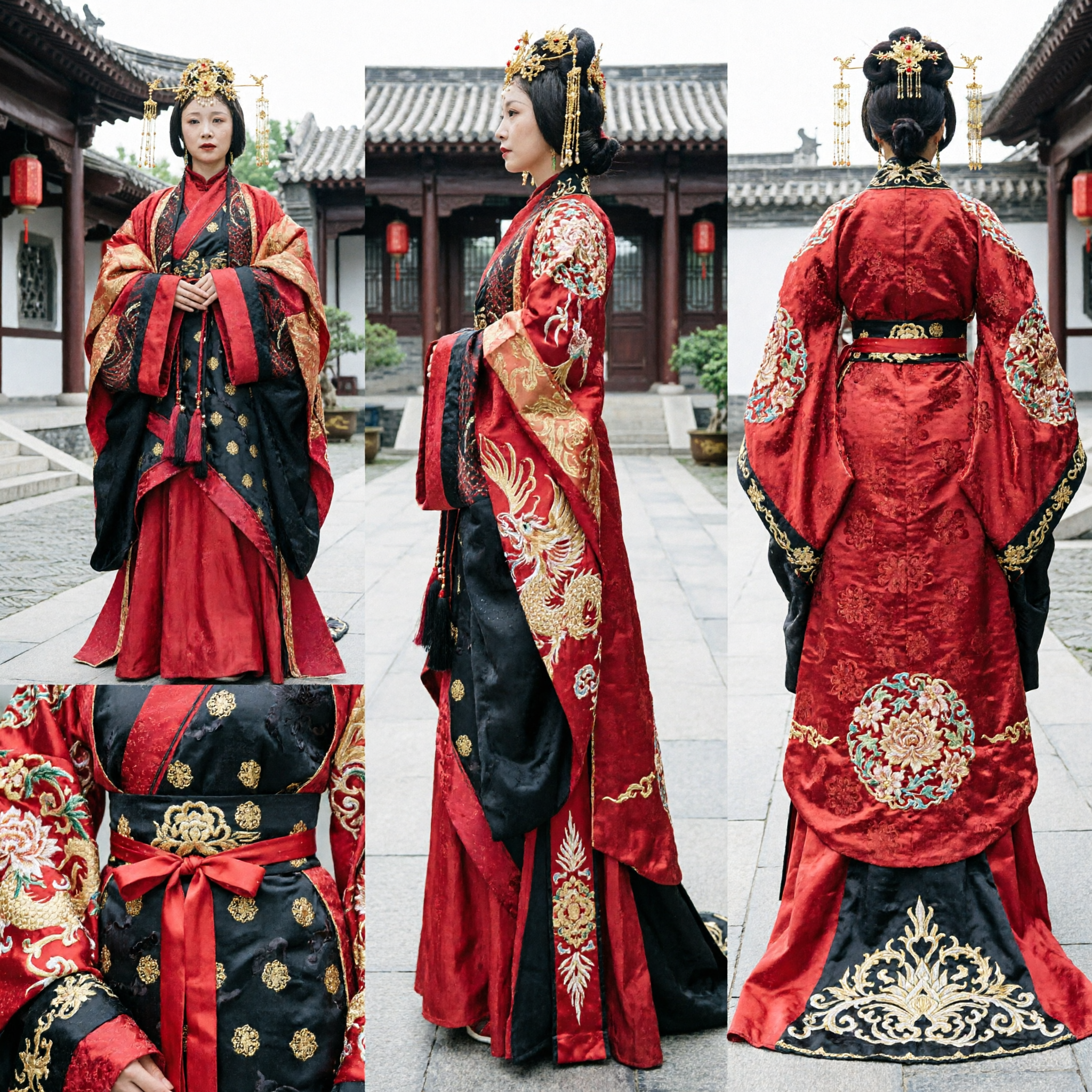 Ancient Chinese Empress Palace Costume Red and Black Hanfu Dress for Women Historical Performance Cosplay