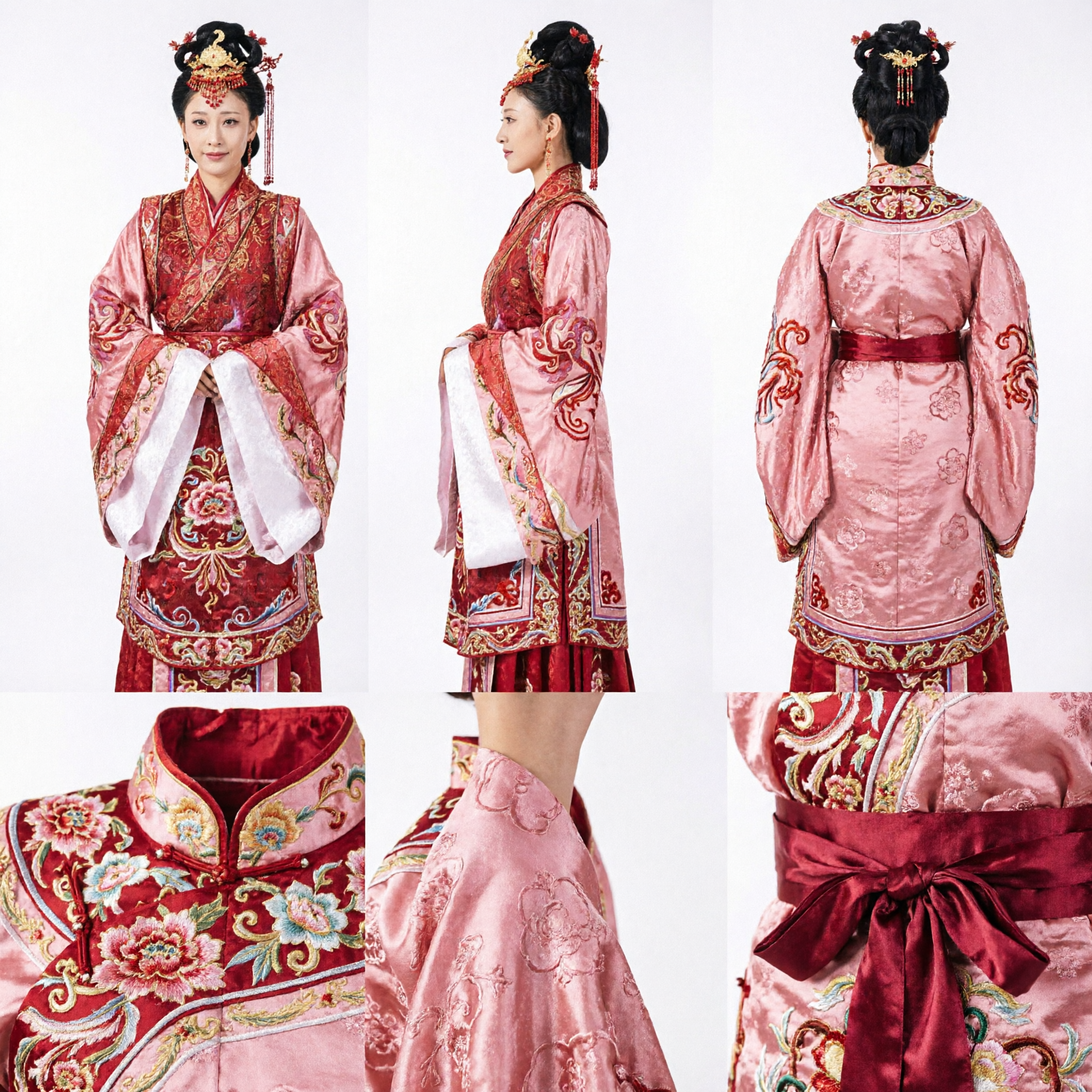 Ancient Chinese Princess Wedding Hanfu Costume Pink Embroidered Traditional Dress for Women Cosplay