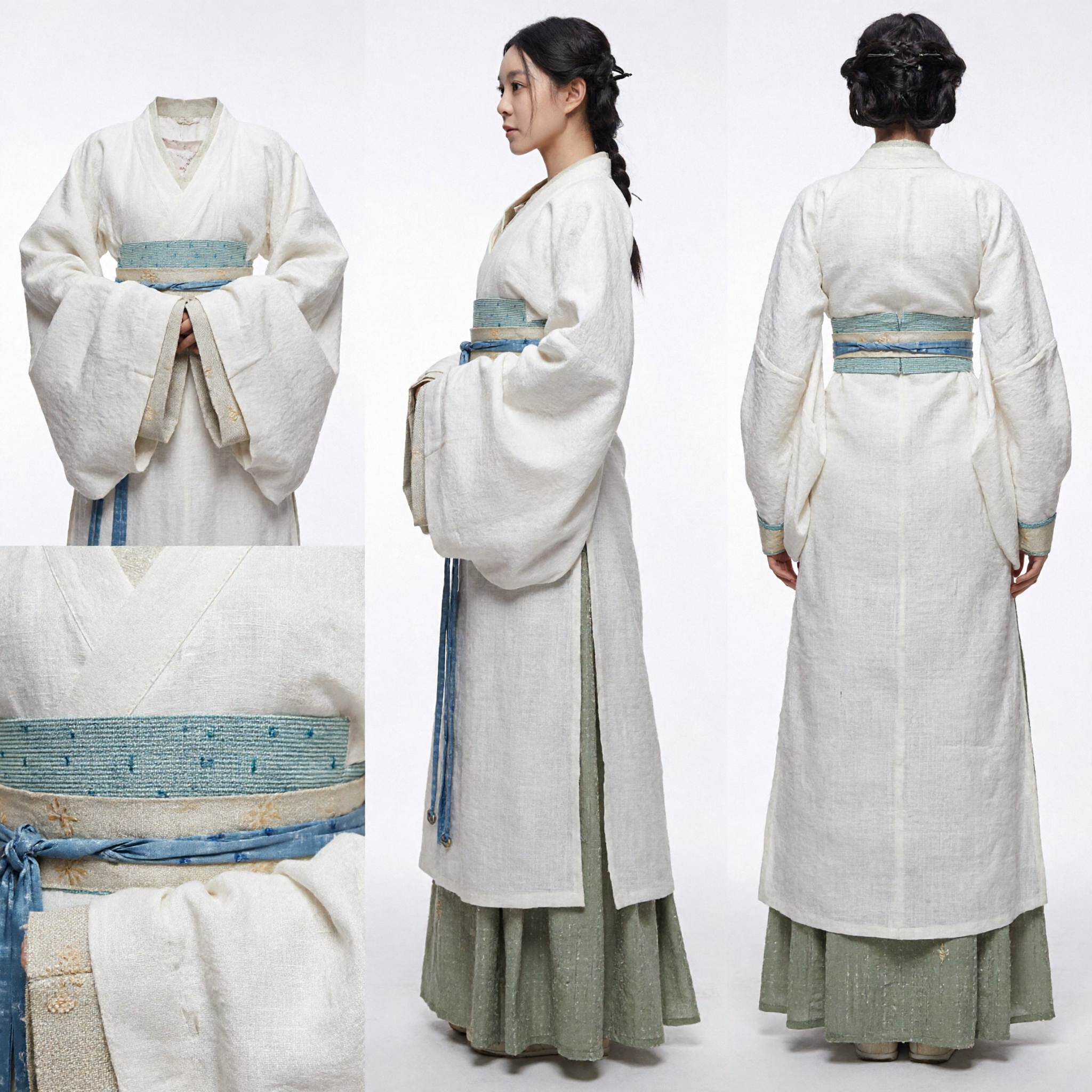 Traditional Chinese Hanfu Costume for Women Wei Jin Style White Cross-Collar Robe and Skirt Set for Historical Cosplay