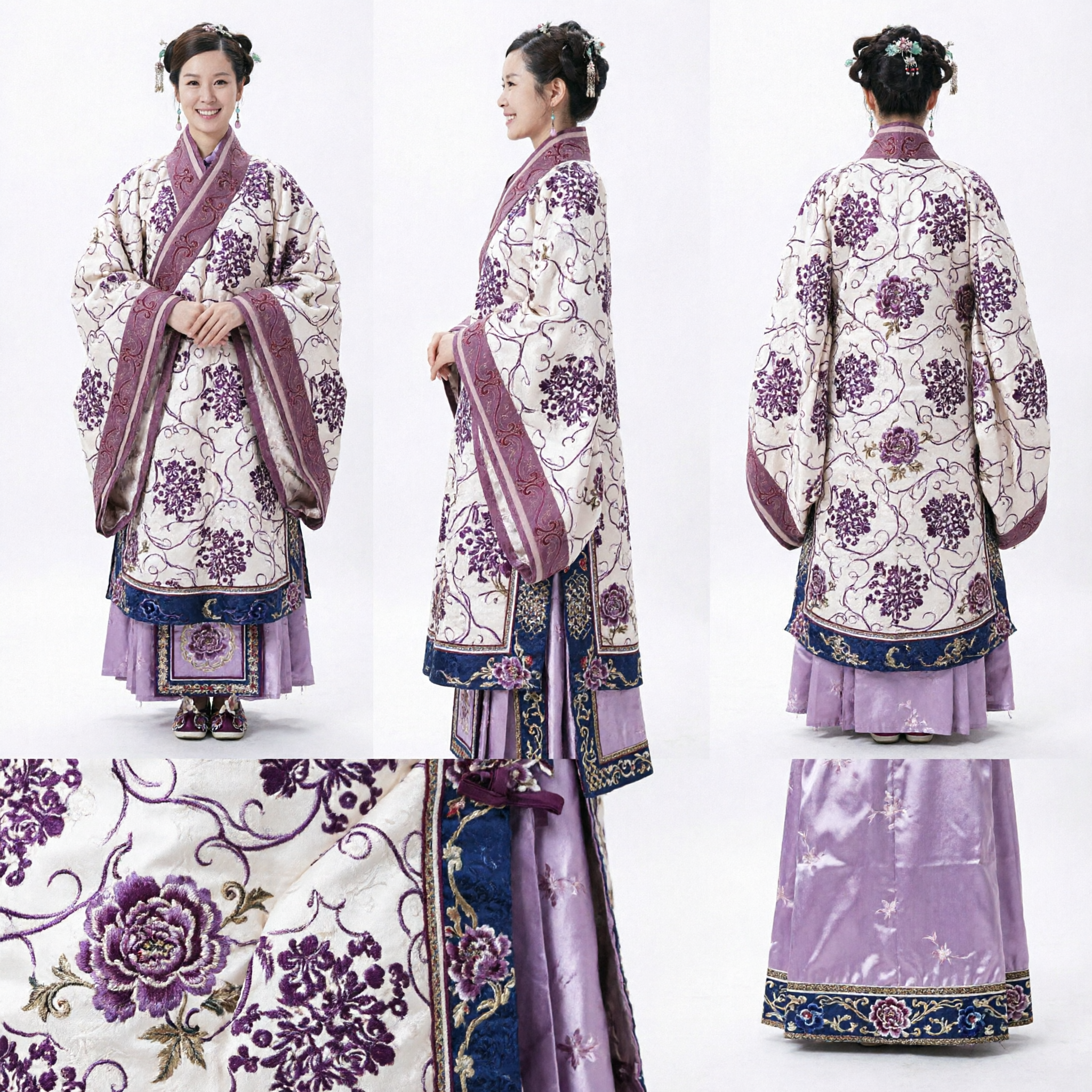 Traditional Chinese Hanfu Purple Floral Quju Robe Ancient Han Dynasty Dress Costume for Women