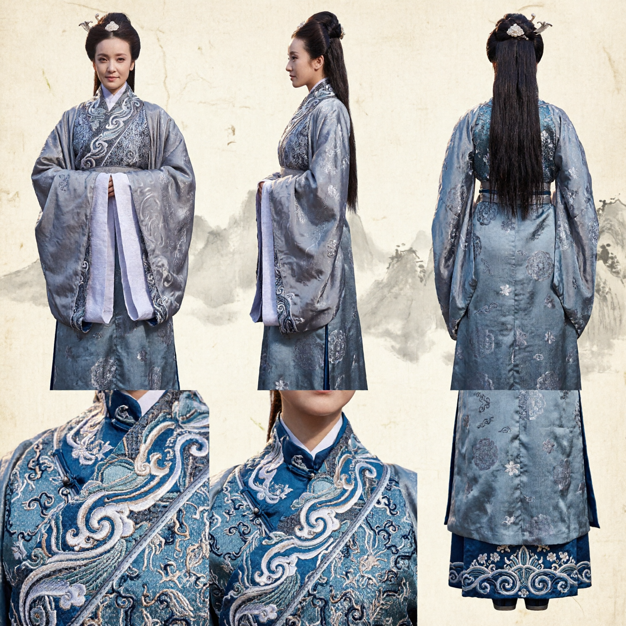 Elegant Silver Grey Ancient Chinese Hanfu Costume Traditional Embroidery Robe for Women Cosplay Performance