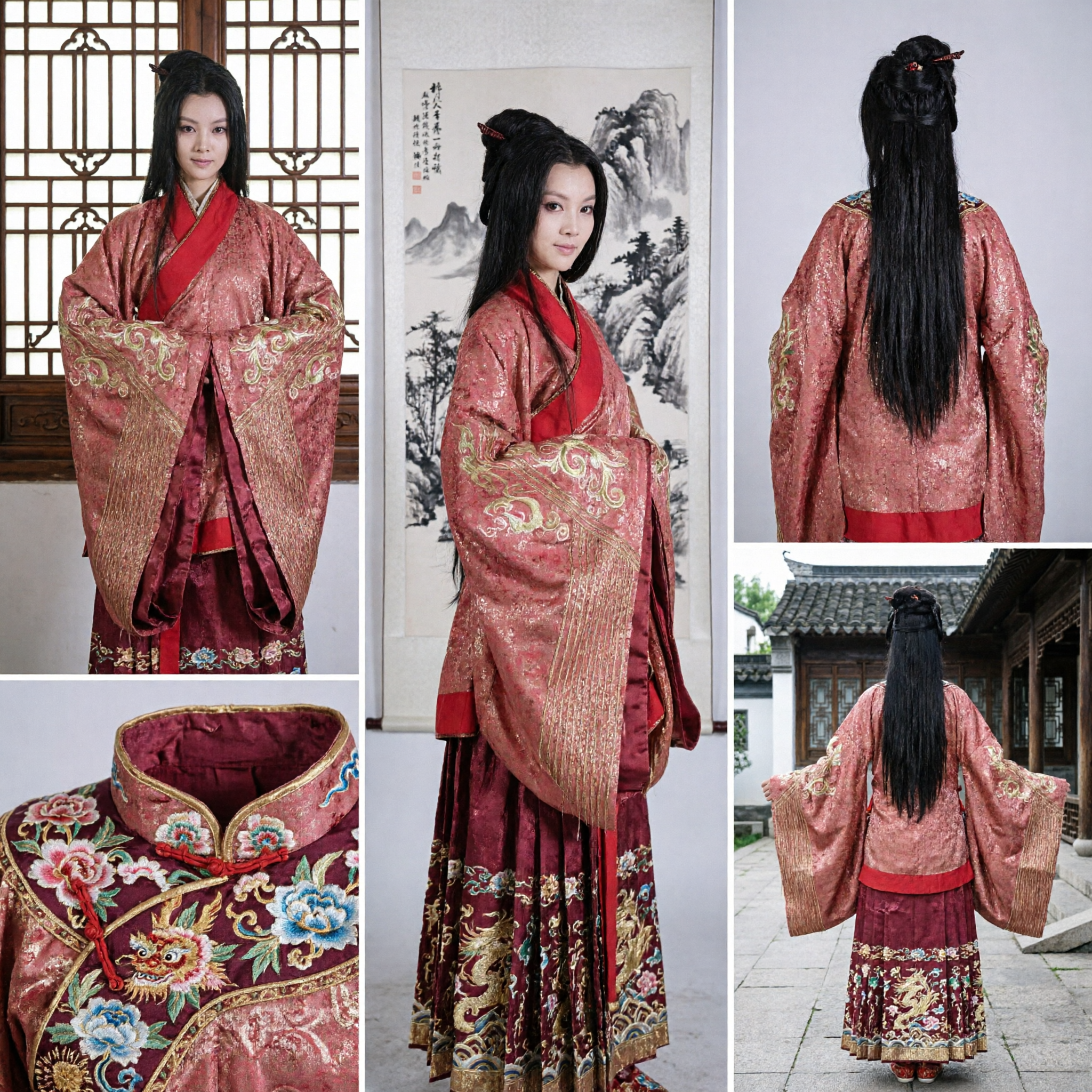 Ancient Chinese Red Hanfu Costume with Gold Embroidery Traditional Historical Dress for Women Cosplay