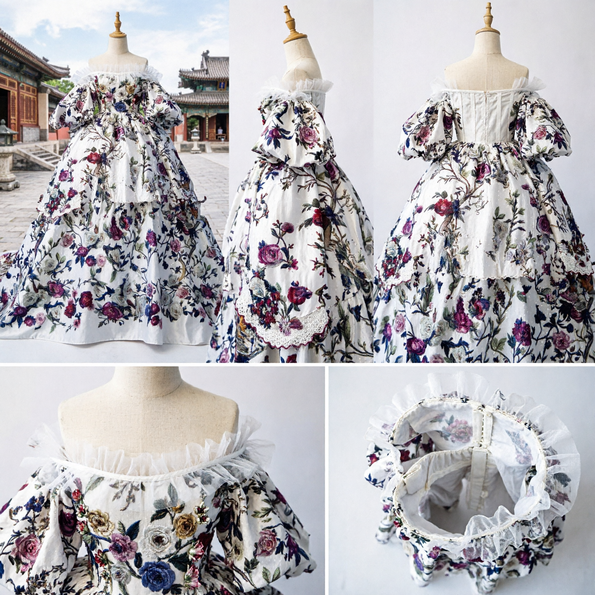 Exquisite Rococo Floral Ball Gown Marie Antoinette Style Historical Costume for Women Cosplay and Stage