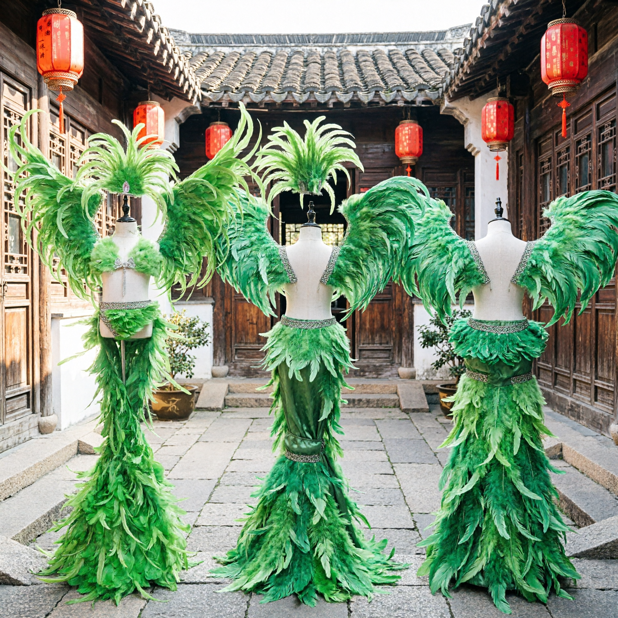 Vibrant Green Samba Carnival Costume Set with Feather Wings Headdress for Women Stage Dance Performance