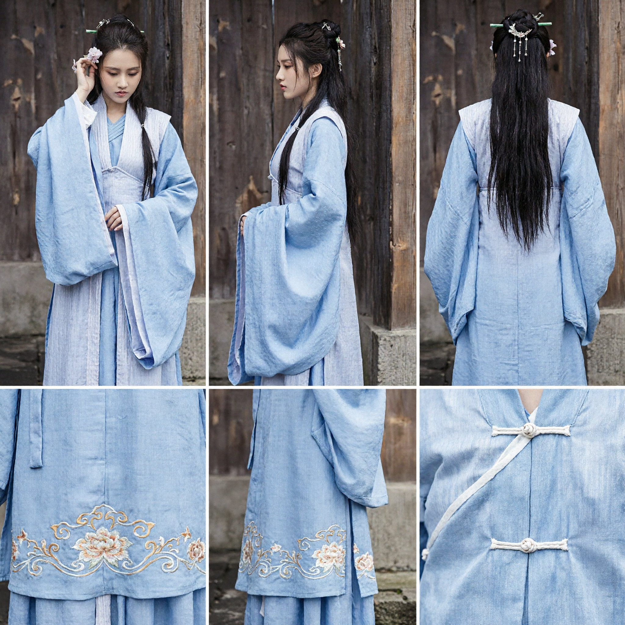 Elegant Light Blue Chinese Hanfu Traditional Ancient Costume Dress for Women Historical Cosplay and Photography