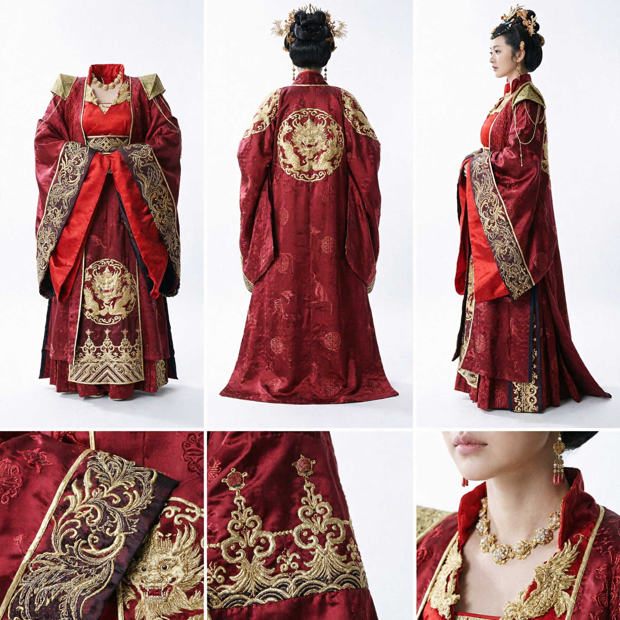 Women's Traditional Chinese Ancient Empress Costume Red Palace Dress Tang Dynasty Hanfu with Gold Embroidery