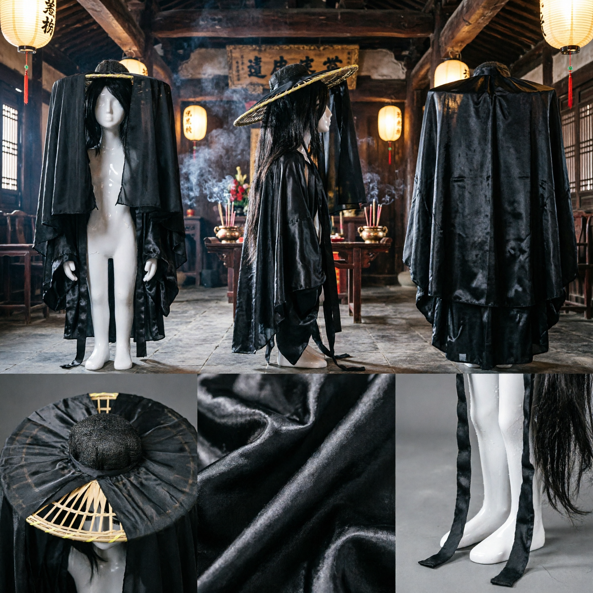 Traditional Chinese Wuxia Swordsman Black Gauze Veil Hat Ancient Martial Arts Hanfu Cosplay Costume Accessory