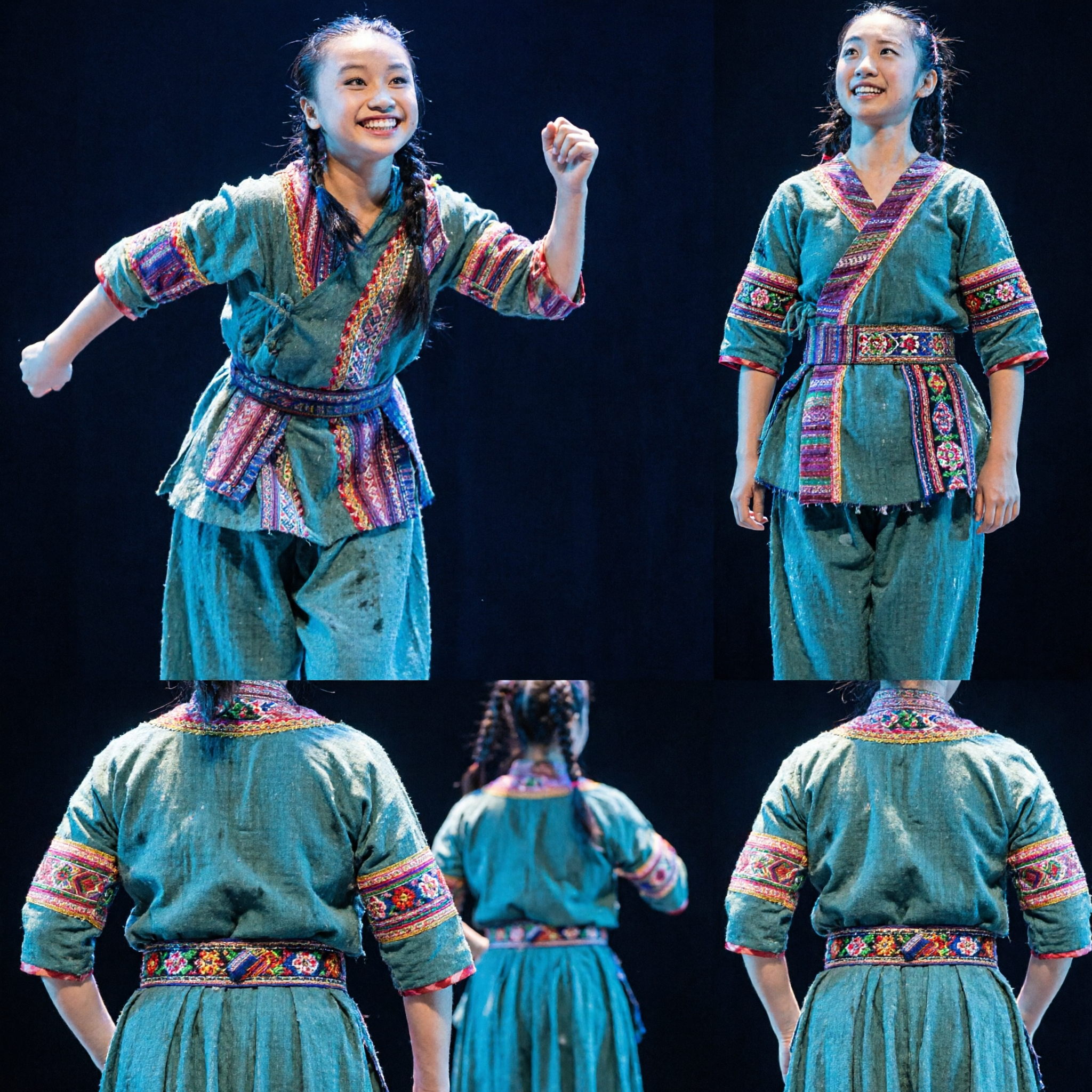 Kids Chinese Traditional Ethnic Dance Costume Green Folk Dress for Stage Performance and Cultural Show