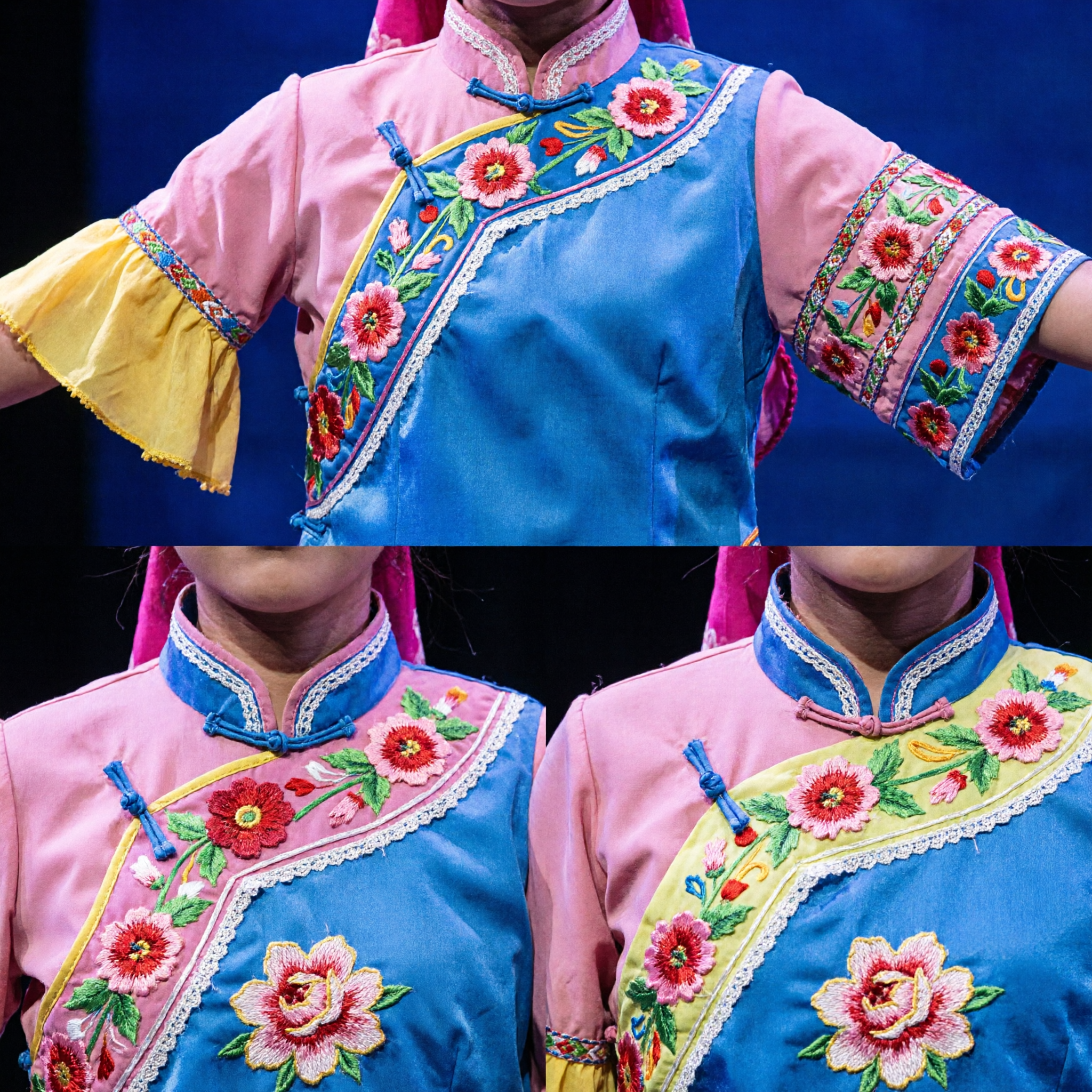 Chinese Traditional Folk Dance Costume for Girls Bright Floral Ethnic Stage Performance Outfit