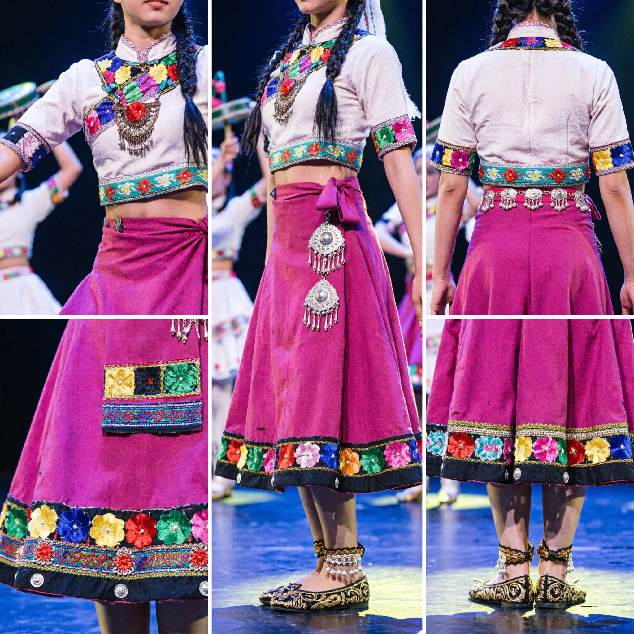 Women's Traditional Chinese Tibetan Drum Dance Costume Professional Folk Stage Performance Outfit with Long Skirt
