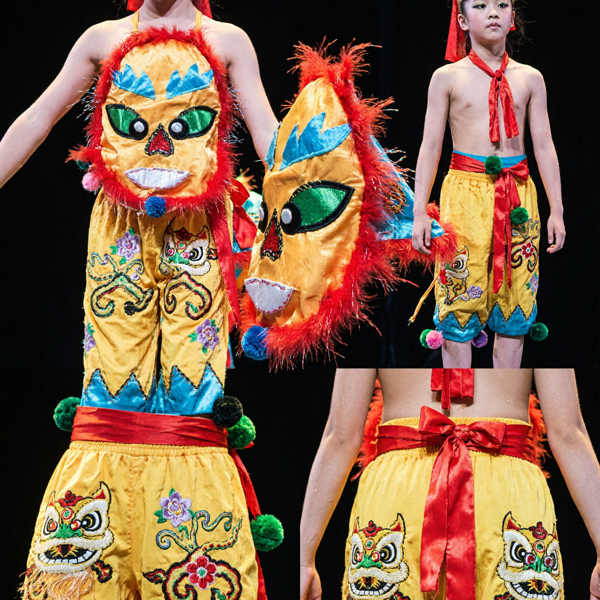 Kids Yellow Lion Dance Costume Chinese New Year Stage Performance Outfit for Girls Traditional Cultural Dress