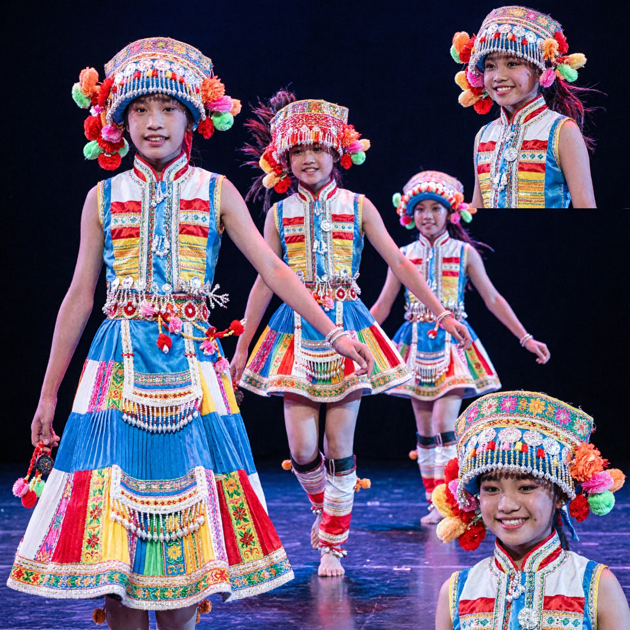 Vibrant Chinese Ethnic Minority Dance Costume for Girls Children Traditional Folk Stage Performance Outfit