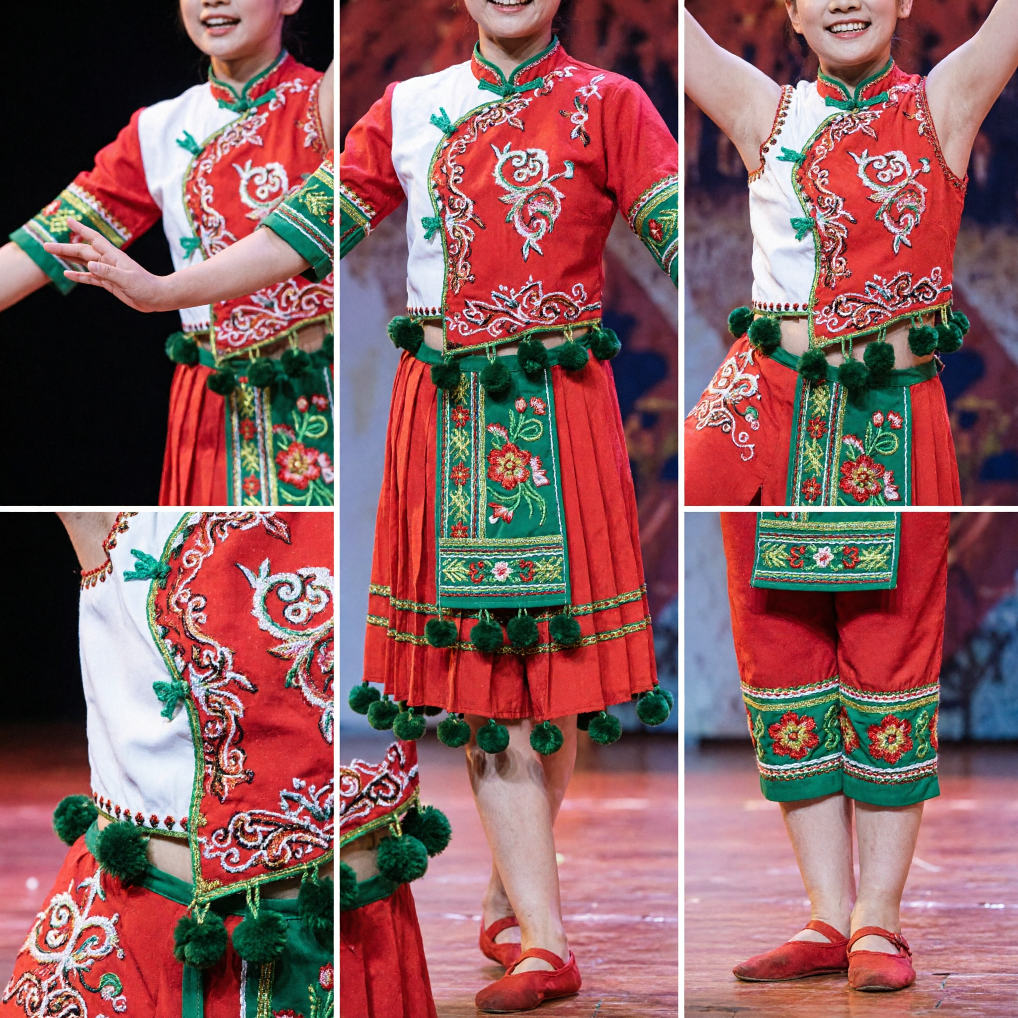 Traditional Chinese Folk Dance Costume for Girls Red Harvest Theme Stage Performance Outfit for Kids
