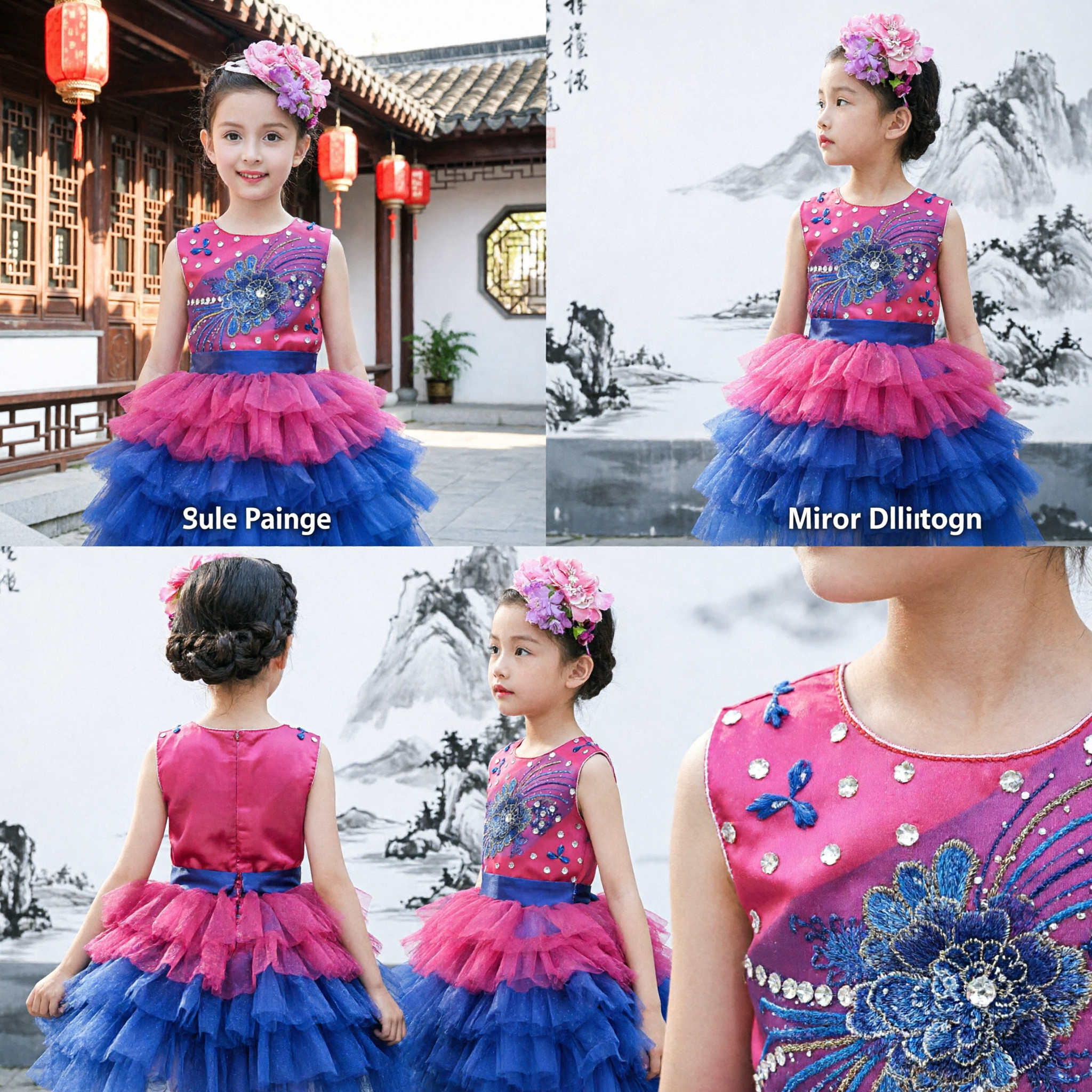 Girls Pink and Blue Sequin Bodice Tutu Dress for Dance Recital and Stage Performance Costume